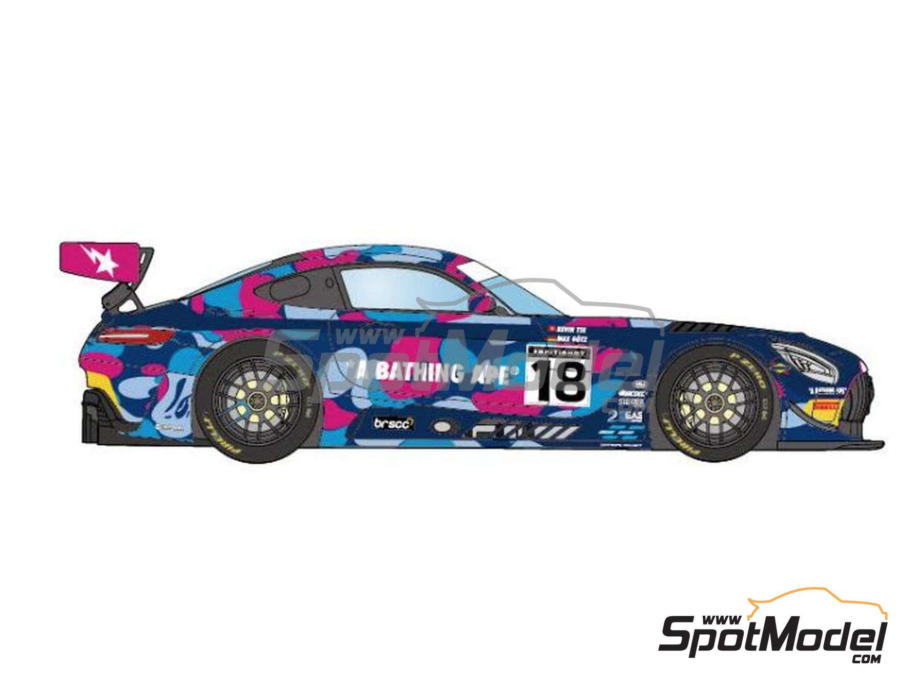 Image 2: Mercedes Benz AMG GT3 Evo Equipo 2 Seas Motorsport patrocinado por A Bathing APE - Total 24 Horas de SPA Jornada de Test, Campeonato Brit&aacute;nico de GTs 2025 | Decoraci&oacute;n en escala&nbsp;1/24 fabricado por LB Production (ref.&nbsp;LB-24114, tambien LB24114)