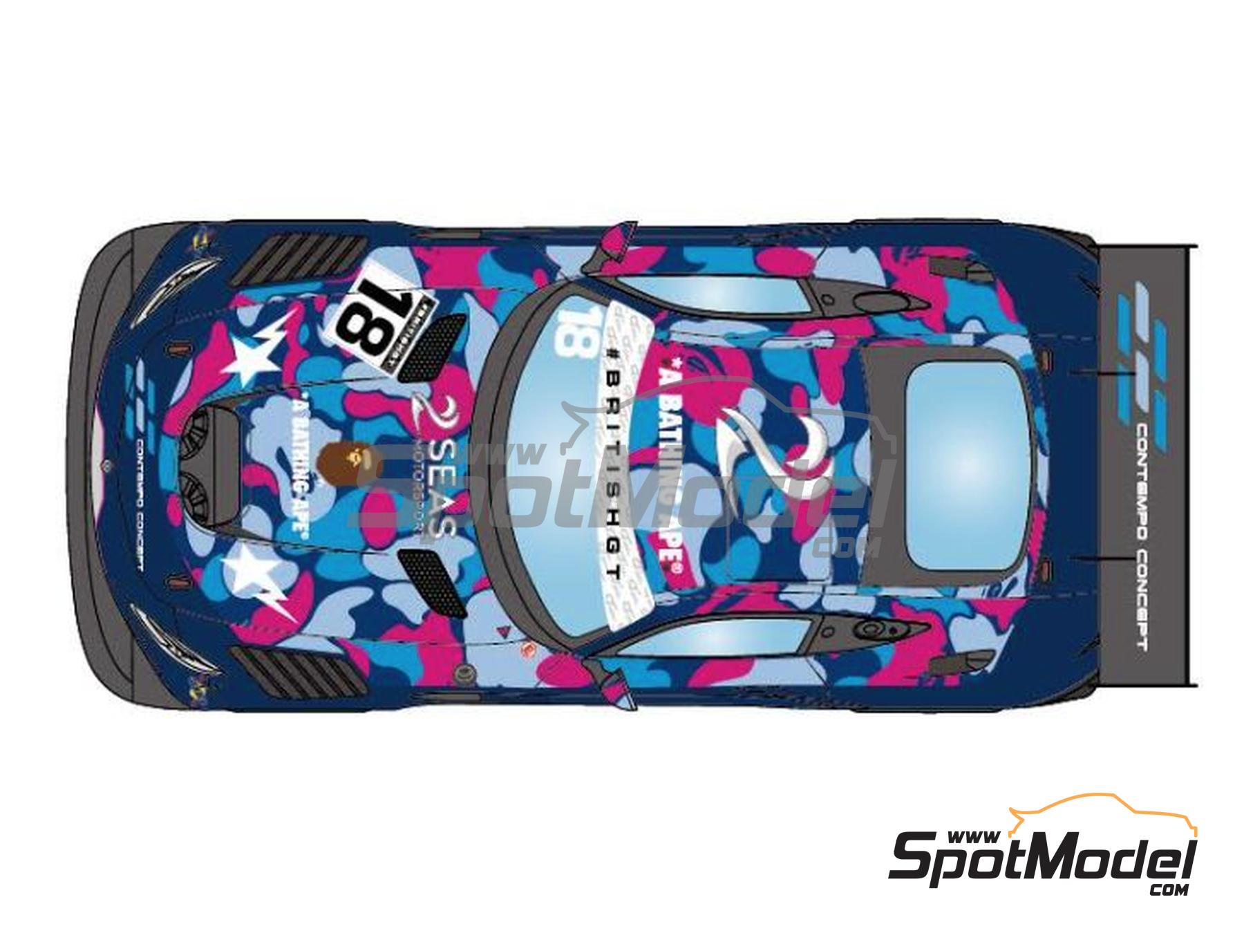 Image 3: Mercedes Benz AMG GT3 Evo Equipo 2 Seas Motorsport patrocinado por A Bathing APE - Total 24 Horas de SPA Jornada de Test, Campeonato Brit&aacute;nico de GTs 2025 | Decoraci&oacute;n en escala&nbsp;1/24 fabricado por LB Production (ref.&nbsp;LB-24114, tambien LB24114)
