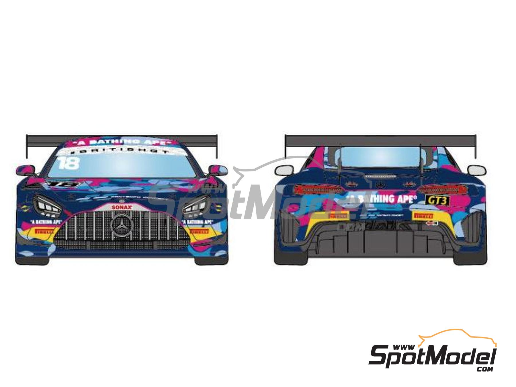 Image 4: Mercedes Benz AMG GT3 Evo Equipo 2 Seas Motorsport patrocinado por A Bathing APE - Total 24 Horas de SPA Jornada de Test, Campeonato Brit&aacute;nico de GTs 2025 | Decoraci&oacute;n en escala&nbsp;1/24 fabricado por LB Production (ref.&nbsp;LB-24114, tambien LB24114)