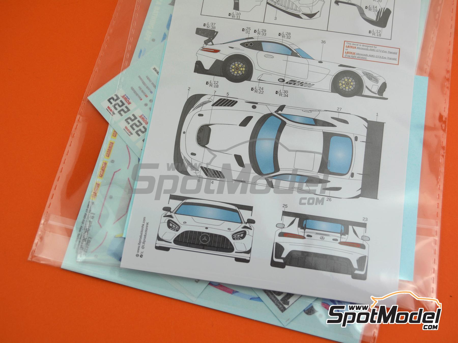 Image 7: Mercedes Benz AMG GT3 Evo Equipo 2 Seas Motorsport patrocinado por A Bathing APE - Total 24 Horas de SPA Jornada de Test, Campeonato Brit&aacute;nico de GTs 2025 | Decoraci&oacute;n en escala&nbsp;1/24 fabricado por LB Production (ref.&nbsp;LB-24114, tambien LB24114)