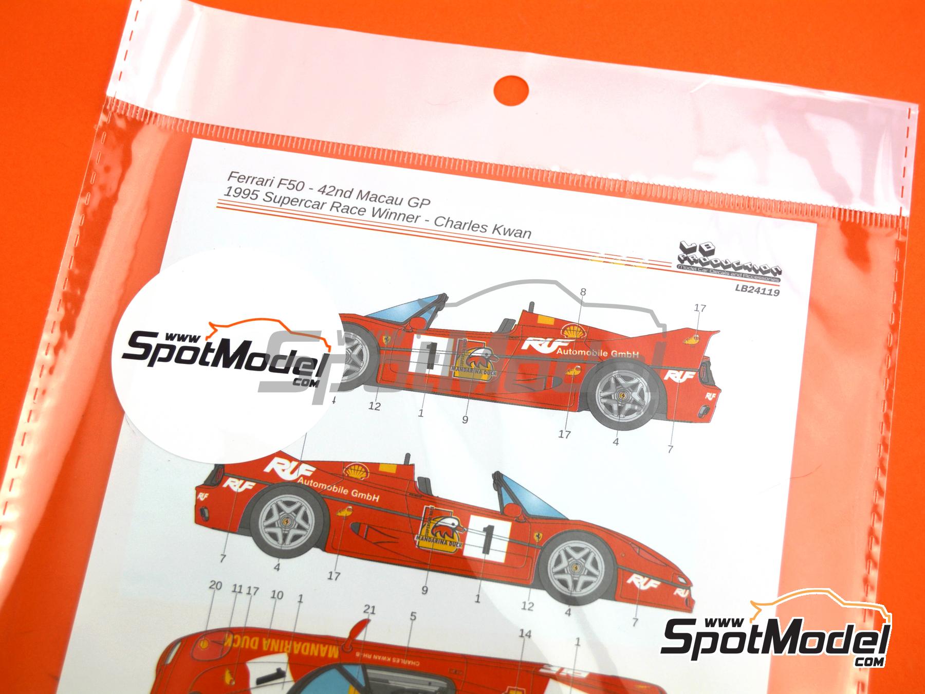 Image 4: Ferrari F50 sponsored by Mandarina Duck - Guia Race of Macau 1995 | Marking / livery in 1/24 scale manufactured by LB Production (ref.&nbsp;LB-24119, also LB24119)
