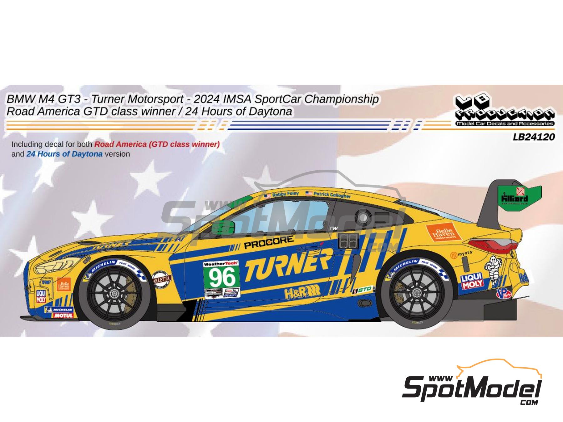 Image 1: BMW M4 GT3 Equipo Turner Motorsport patrocinado por H&R - 24 Horas de Daytona, Campeonato IMSA WeatherTech SportsCar 2024 | Decoraci&oacute;n en escala&nbsp;1/24 fabricado por LB Production (ref.&nbsp;LB-24120, tambien LB24120)