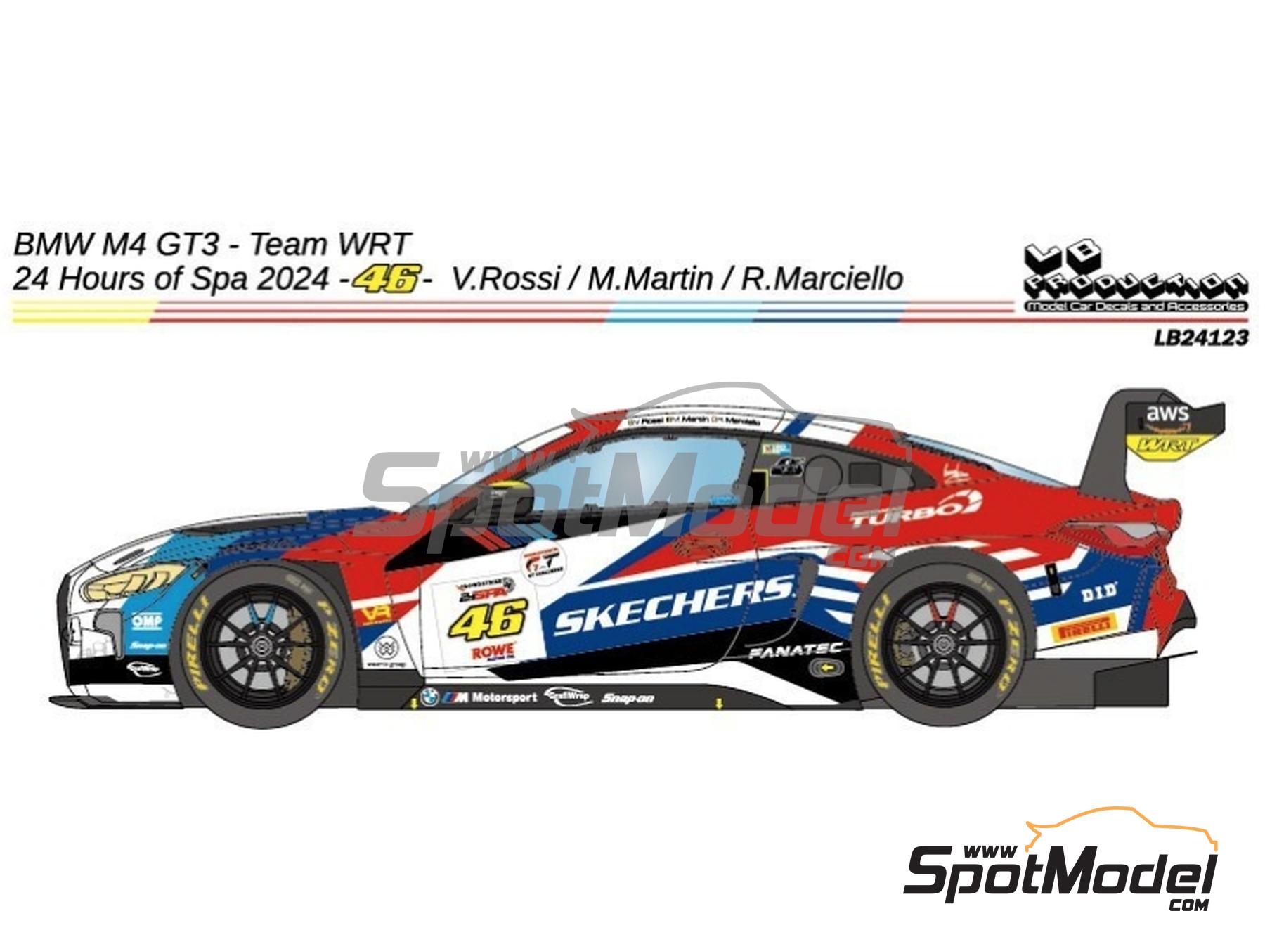 Image 1: BMW M4 GT3 Equipo WRT patrocinado por Skechers, Pertamax Turbo - CrowdStrike 24 Horas de Spa 2024 | Decoraci&oacute;n en escala&nbsp;1/24 fabricado por LB Production (ref.&nbsp;LB-24123, tambien LB24123)