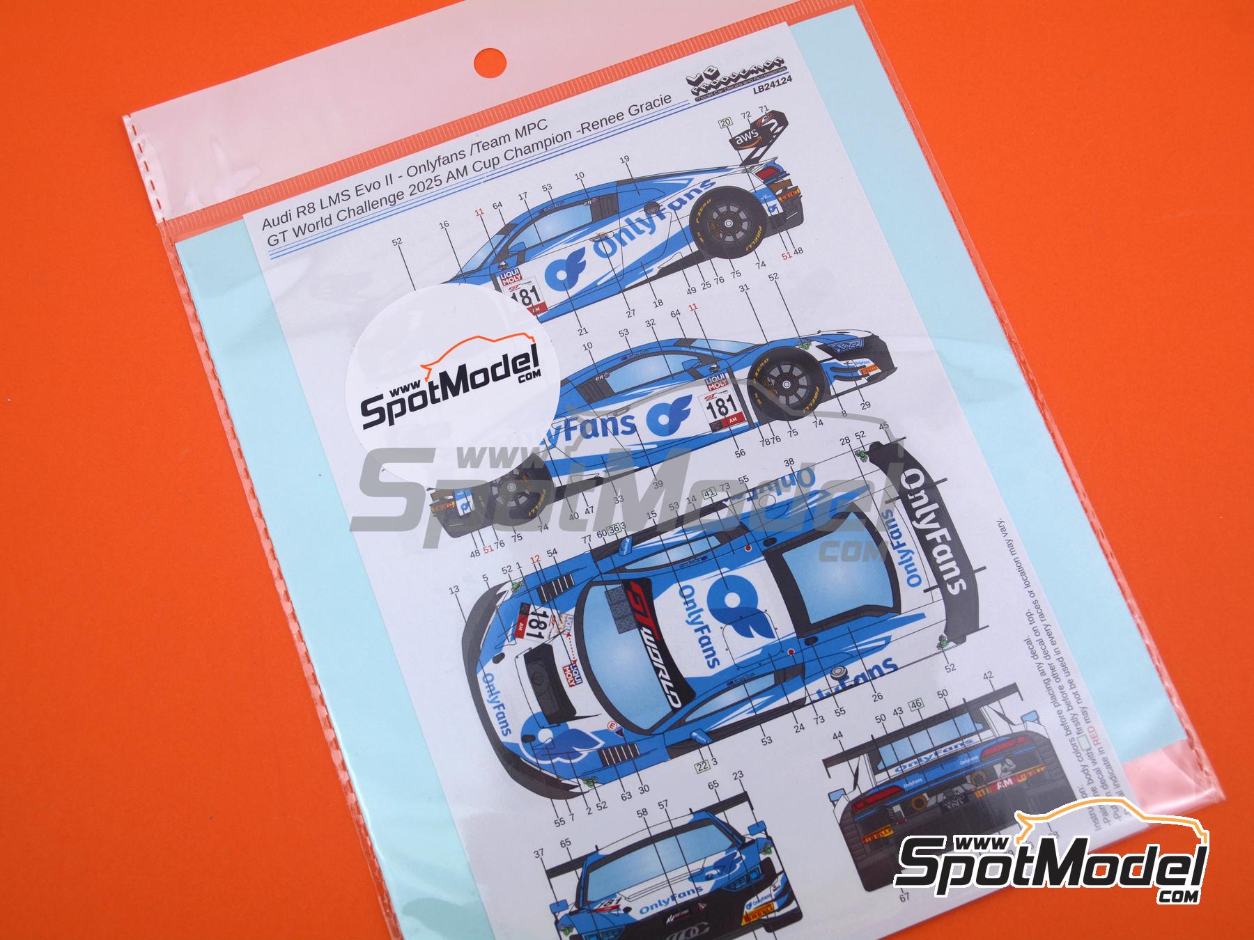 Image 5: Audi R8 LMS GT3 Evo II Equipo Melbourne Performance Centre patrocinado por Only Fans - GT World Challenge Australia 2025 | Decoraci&oacute;n en escala&nbsp;1/24 fabricado por LB Production (ref.&nbsp;LB-24124, tambien LB24124)