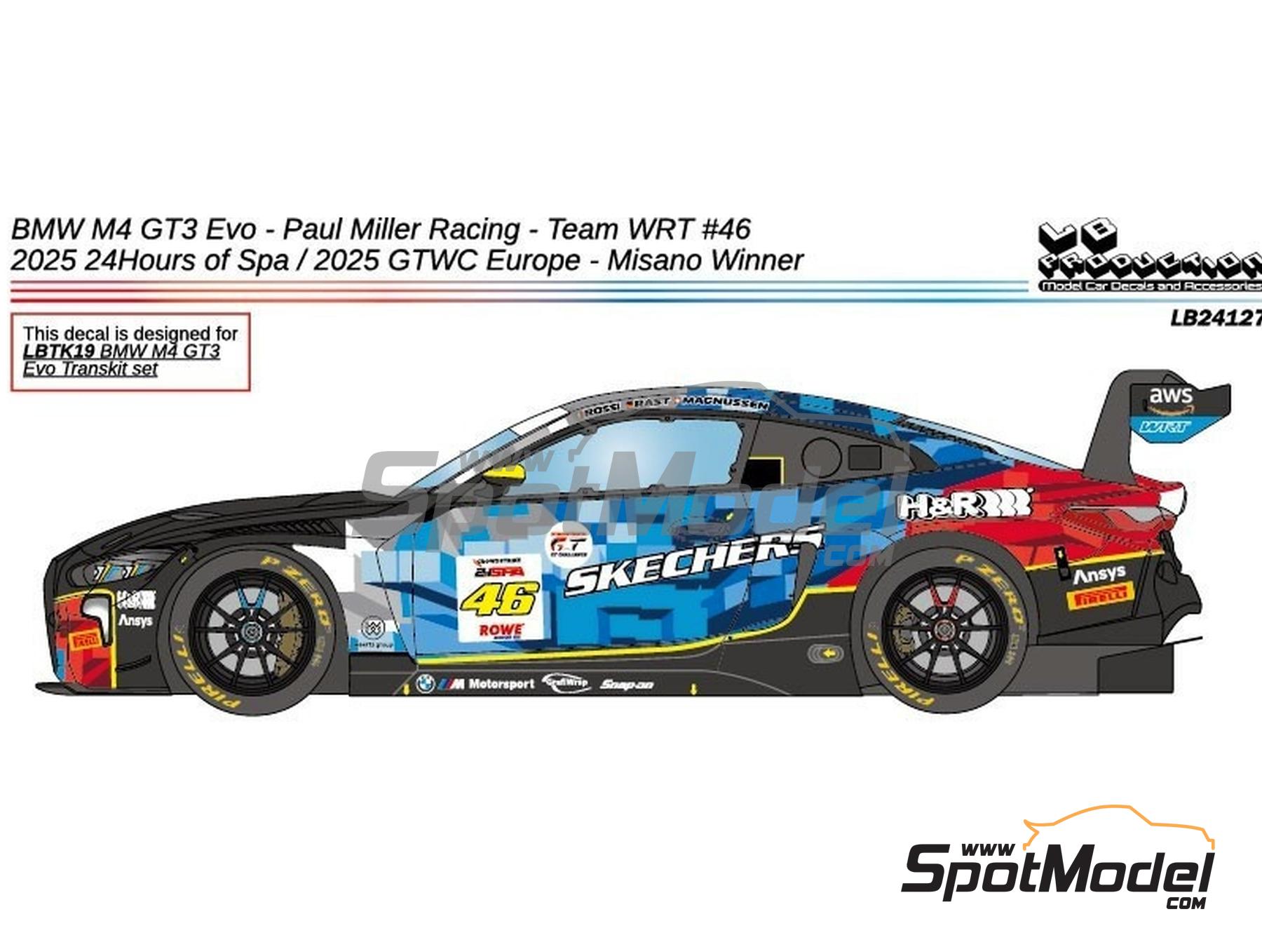 Image 2: BMW M4 GT3 Evo WRT Team sponsored by Skechers, H&R - GT World Challenge Europe , CrowdStrike 24 Hours of Spa 2025 | Marking / livery in 1/24 scale manufactured by LB Production (ref.&nbsp;LB-24127, also LB24127)