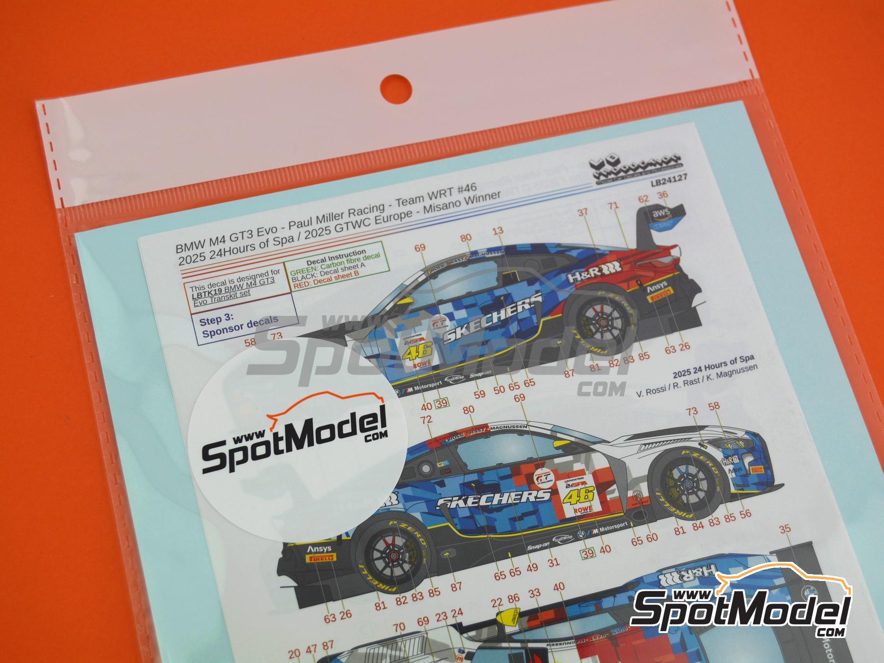 Image 9: BMW M4 GT3 Evo WRT Team sponsored by Skechers, H&R - GT World Challenge Europe , CrowdStrike 24 Hours of Spa 2025 | Marking / livery in 1/24 scale manufactured by LB Production (ref.&nbsp;LB-24127, also LB24127)