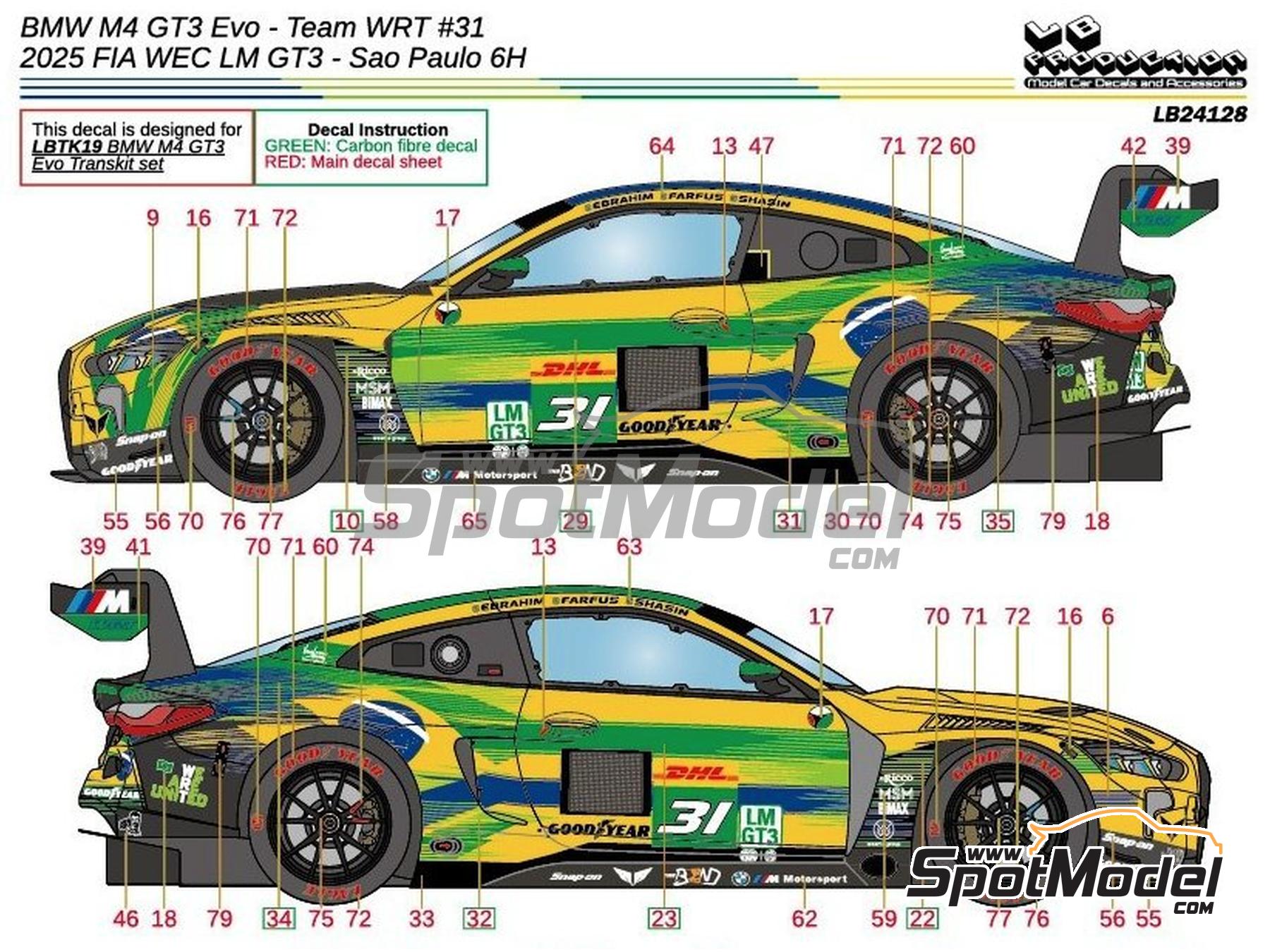 Image 3: BMW M4 GT3 Evo Equipo The Bend WRT - FIA WEC 6 Horas de Sao Paulo 2025 | Decoraci&oacute;n en escala&nbsp;1/24 fabricado por LB Production (ref.&nbsp;LB-24128, tambien LB24128)