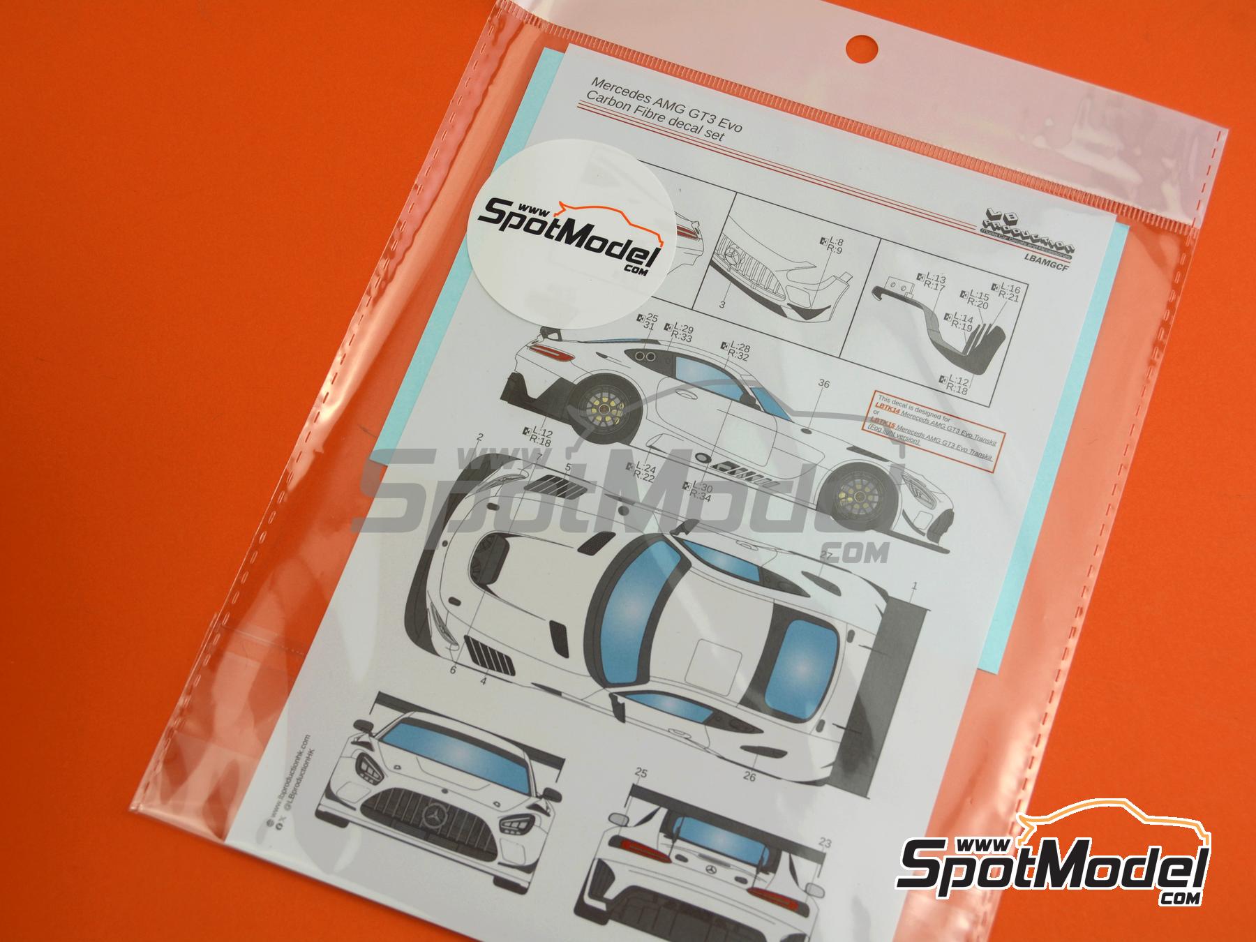 Image 7: Mercedes AMG GT3 Evo | Carbon fibre pattern decal set in 1/24 scale manufactured by LB Production (ref.&nbsp;LB-AMGCF, also LBAMGCF)