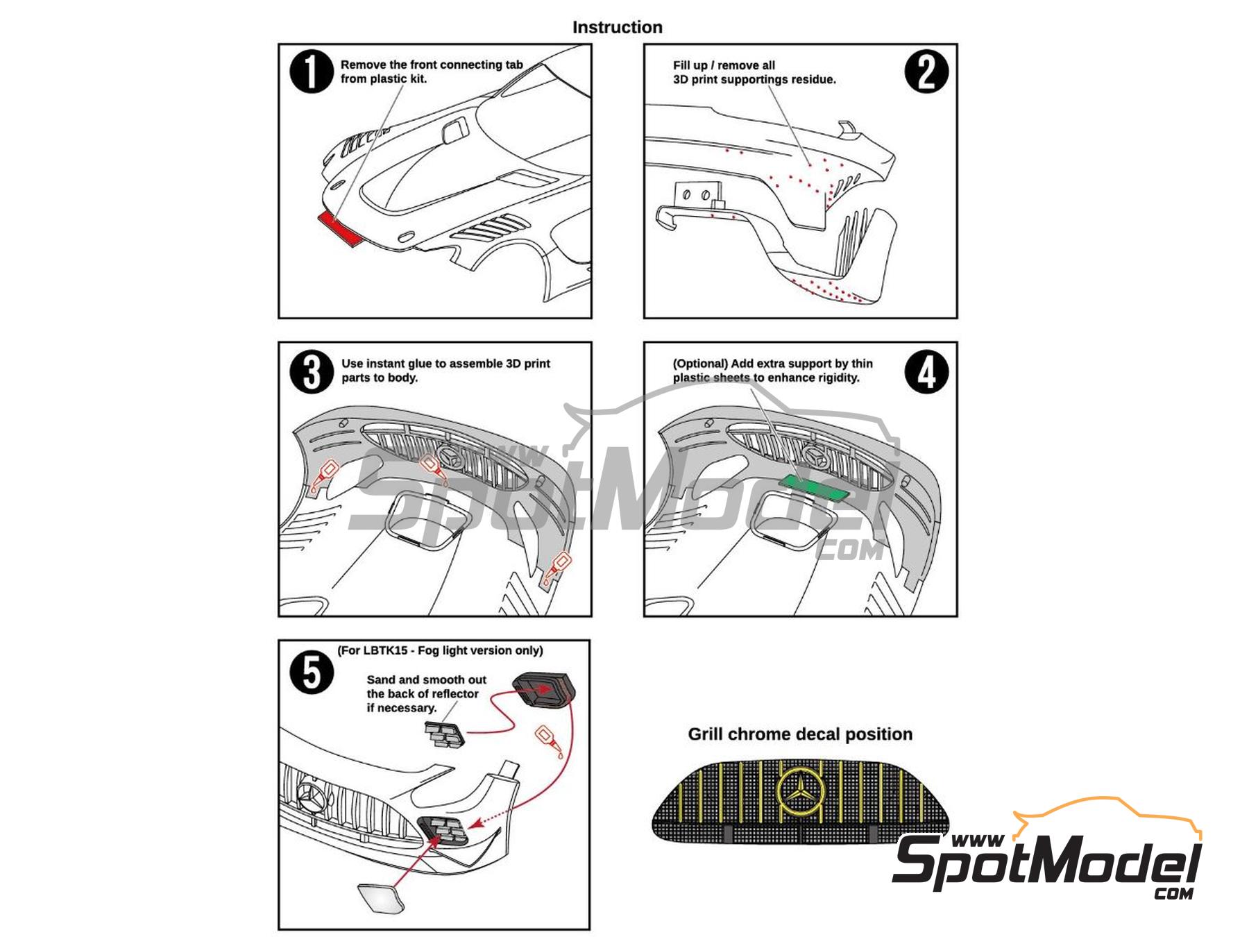 Image 2: Mercedes Benz AMG GT3 Evo con luces de niebla | Transkit en escala&nbsp;1/24 fabricado por LB Production (ref.&nbsp;LB-TK15, tambien LBTK15)