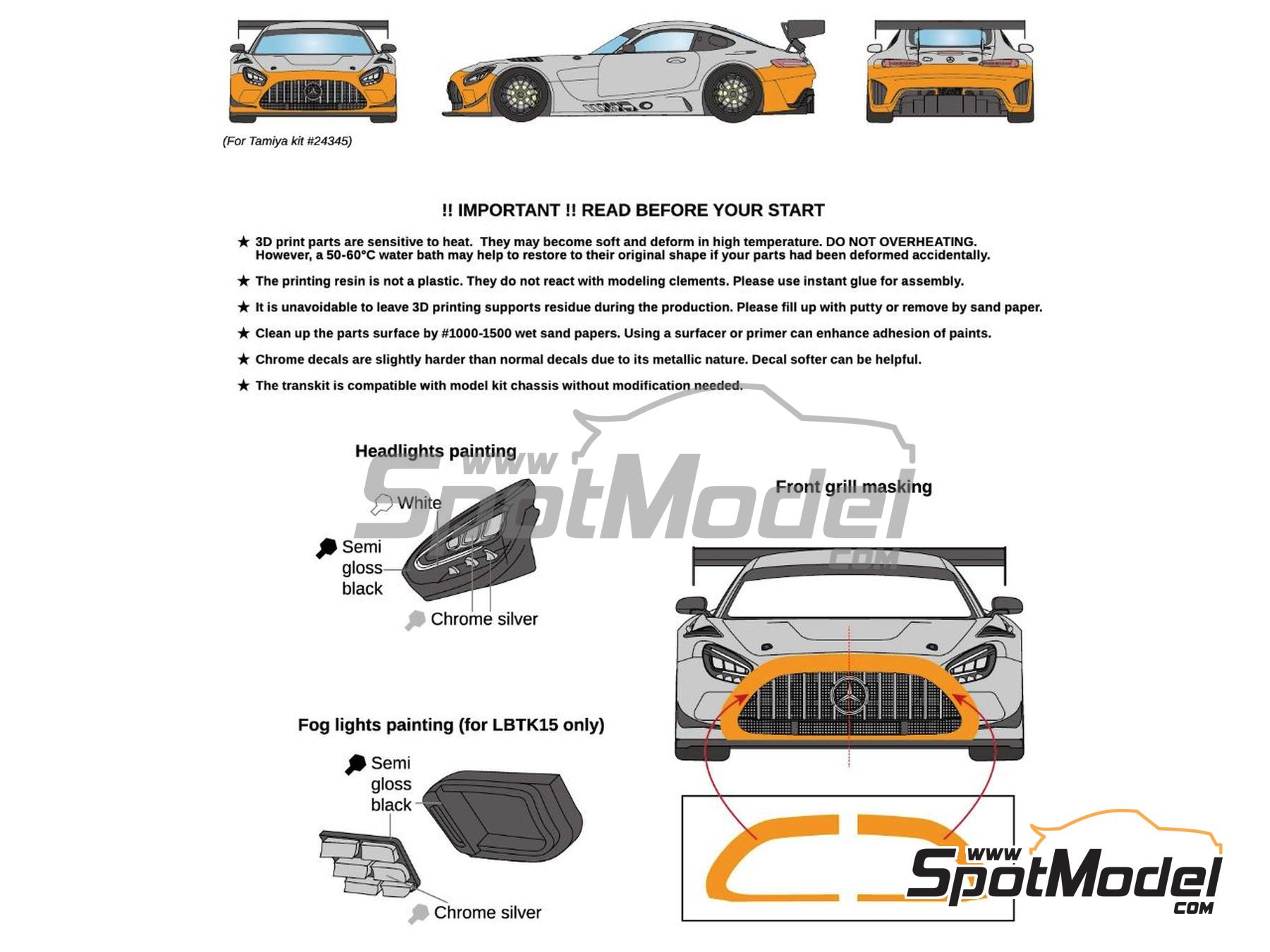 Image 3: Mercedes Benz AMG GT3 Evo con luces de niebla | Transkit en escala&nbsp;1/24 fabricado por LB Production (ref.&nbsp;LB-TK15, tambien LBTK15)