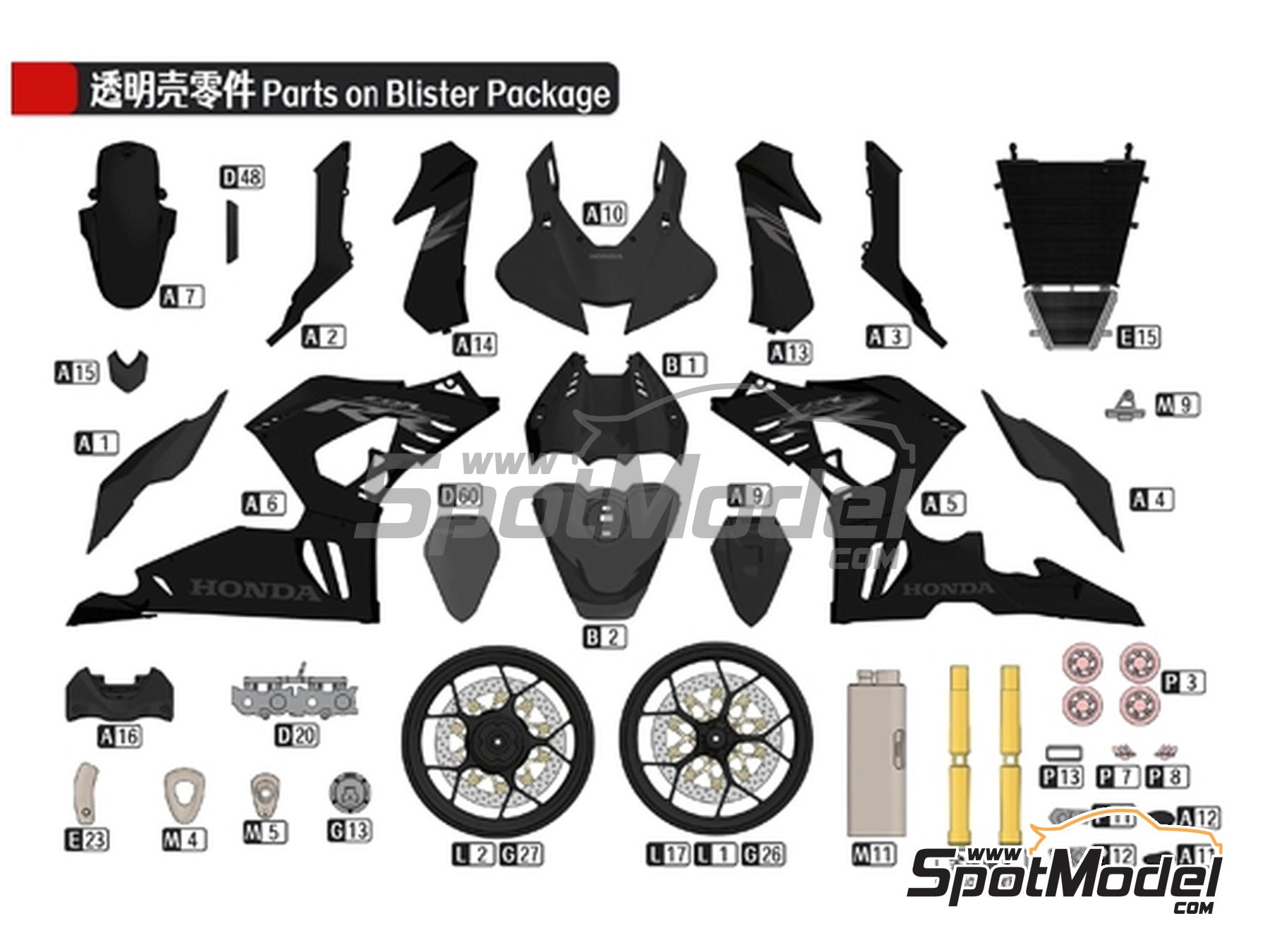 Image 9: Honda CBR1000RR-R Fireblade SP - Black pre-painted version | Motorbike scale model kit in 1/9 scale manufactured by Magic Factory (ref.&nbsp;MAGIC-1405, also 6974715831072 and 1405)