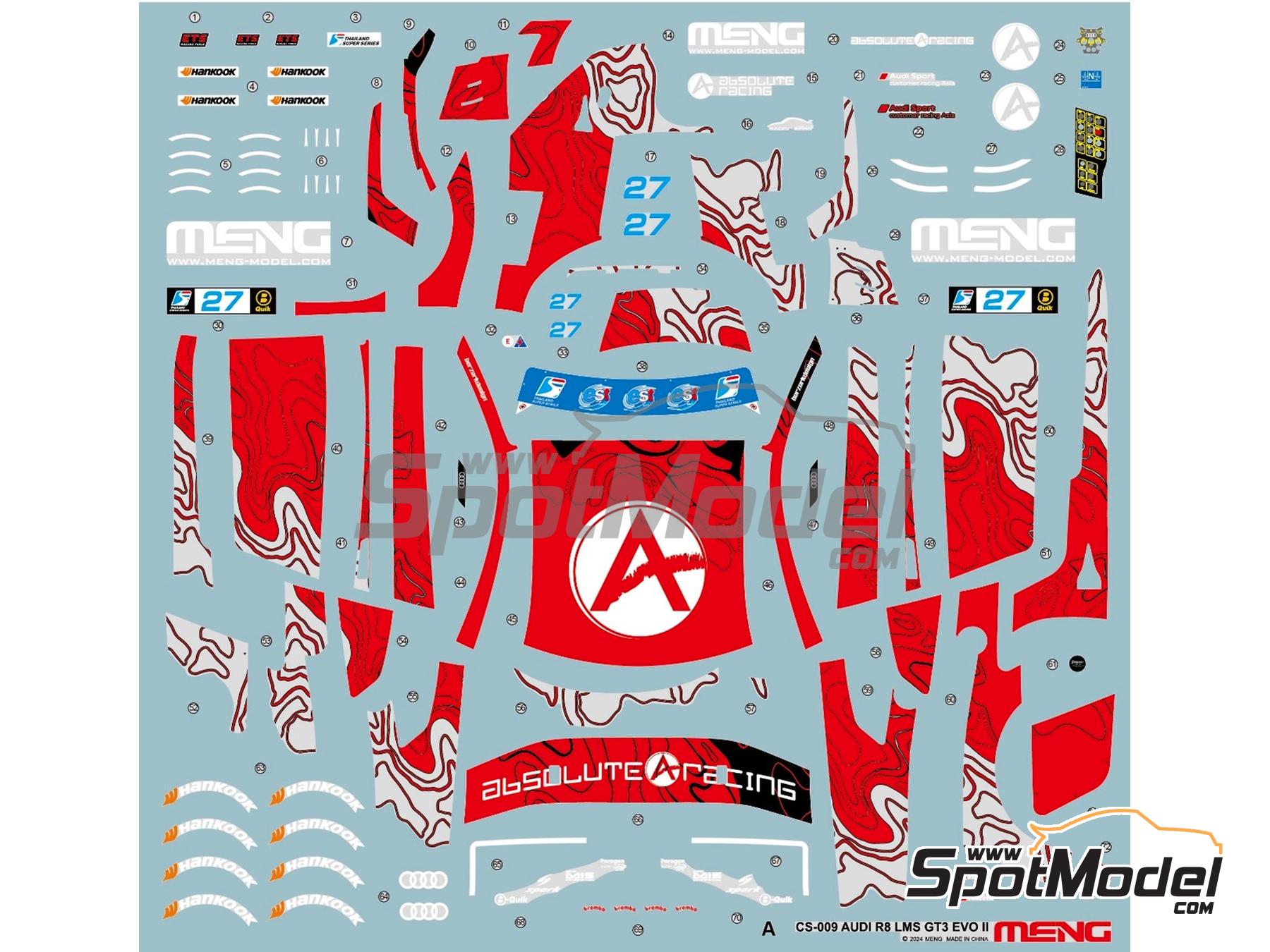 Image 11: Audi R8 LMS GT3 Evo II Equipo Absolute Racing patrocinado por Meng - TSS Thailand Super Series 2024 | Maqueta de coche en escala&nbsp;1/24 fabricado por Meng Model (ref.&nbsp;CS-009, tambien 4897038554072)