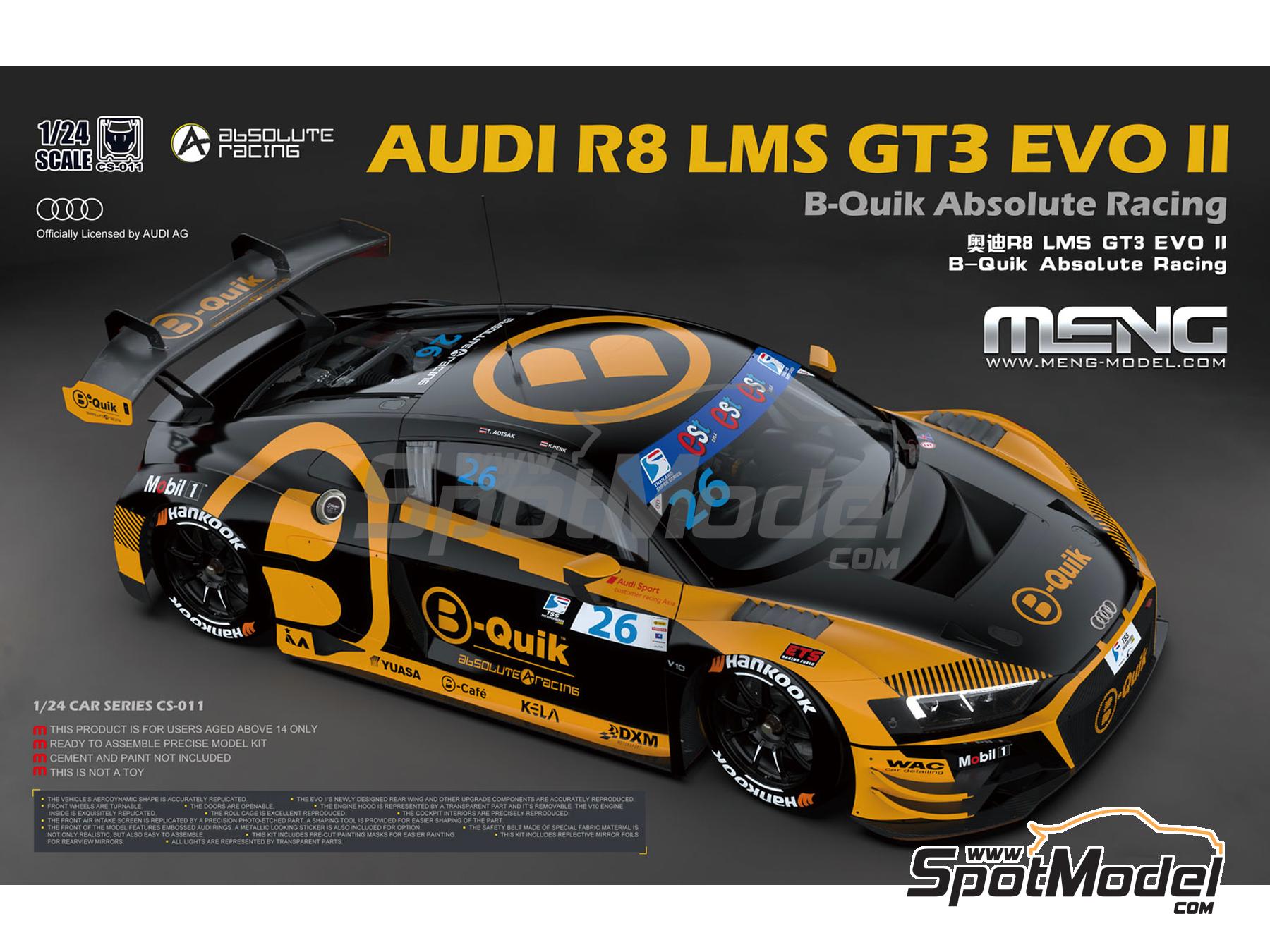 Image 4: Audi R8 LMS GT3 Evo II Absolute Racing Team sponsored by B-Quick - TSS Thailand Super Series 2024 | Car scale model kit in 1/24 scale manufactured by Meng Model (ref. CS-011, also 4897038554089)