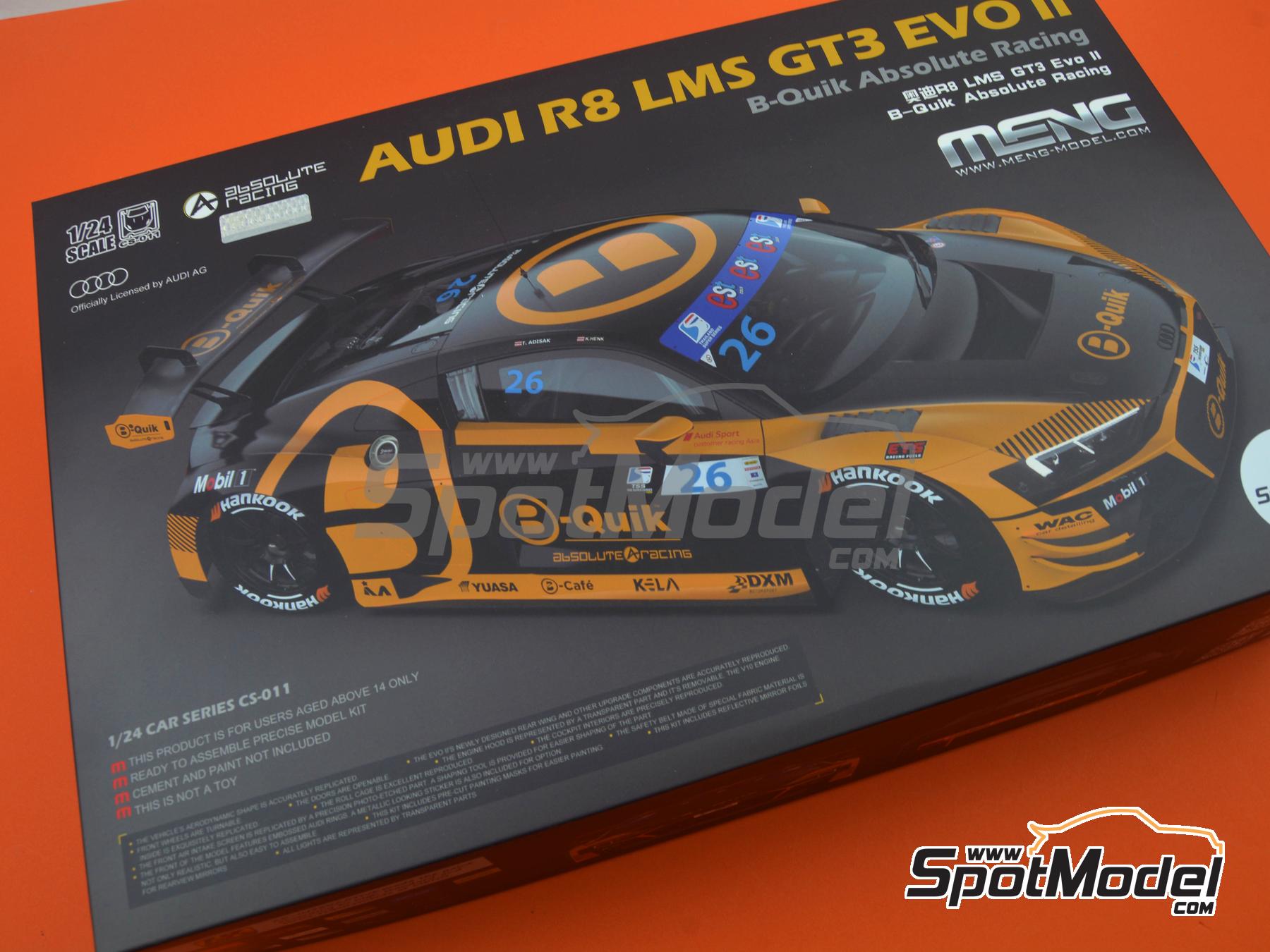 Image 27: Audi R8 LMS GT3 Evo II Absolute Racing Team sponsored by B-Quick - TSS Thailand Super Series 2024 | Car scale model kit in 1/24 scale manufactured by Meng Model (ref. CS-011, also 4897038554089)