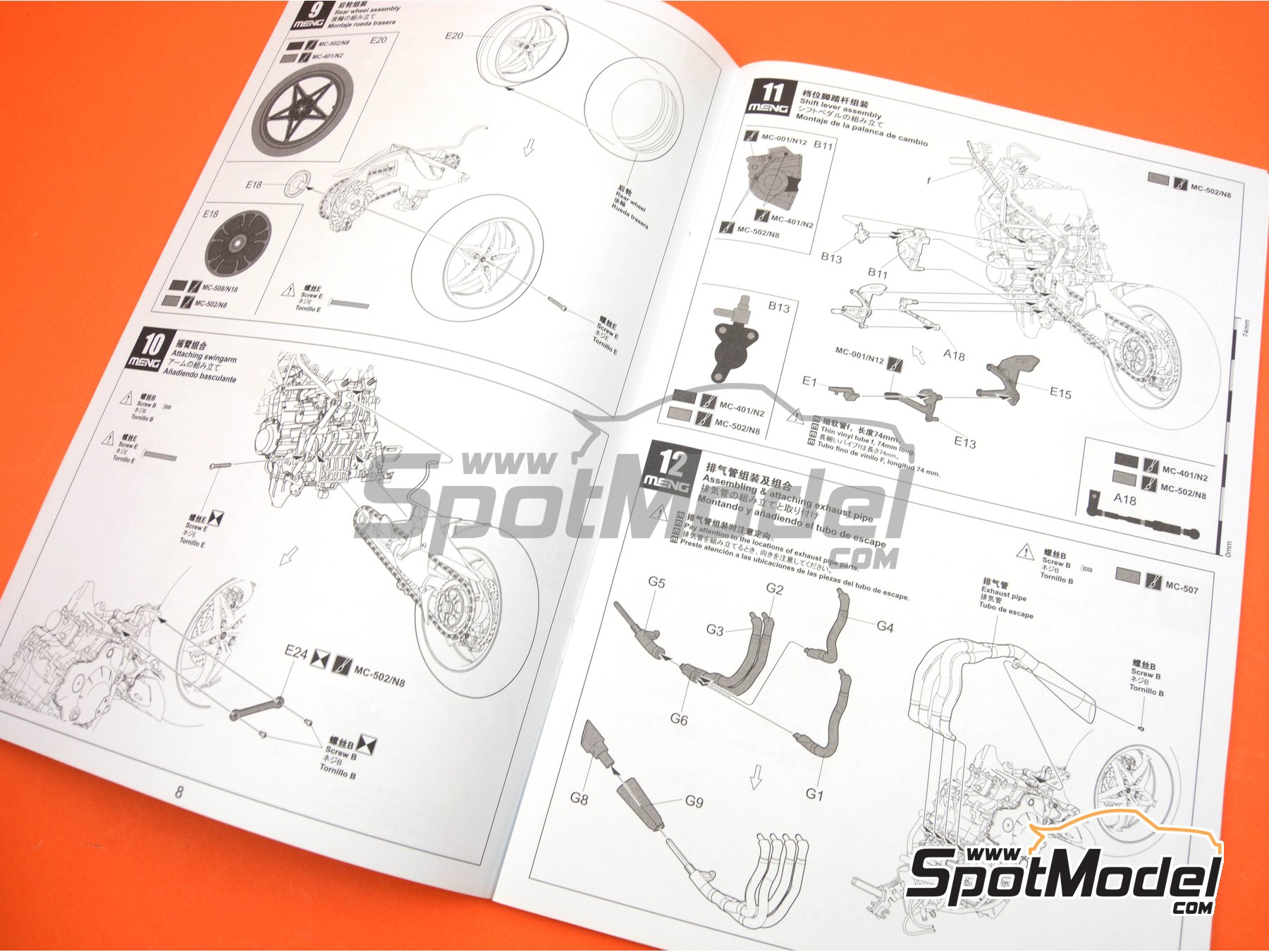 Image 28: Kawasaki Ninja H2R | Motorbike scale model kit in 1/9 scale manufactured by Meng Model (ref. MT-001, also 4897038552221)