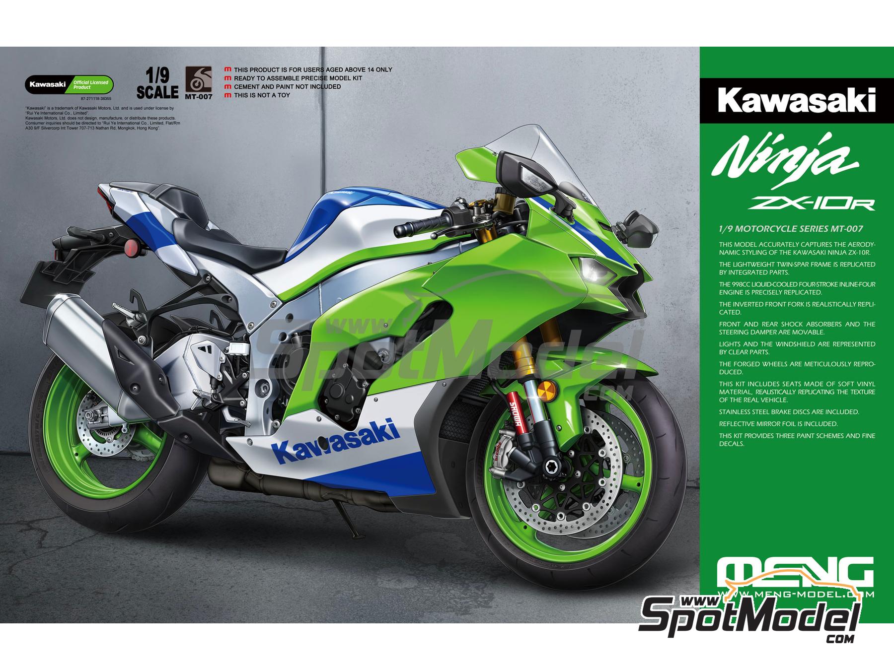 Image 1: Kawasaki Ninja ZX-10R | Maqueta de moto en escala 1/9 fabricado por Meng Model (ref. MT-007, tambien 4897038554300)