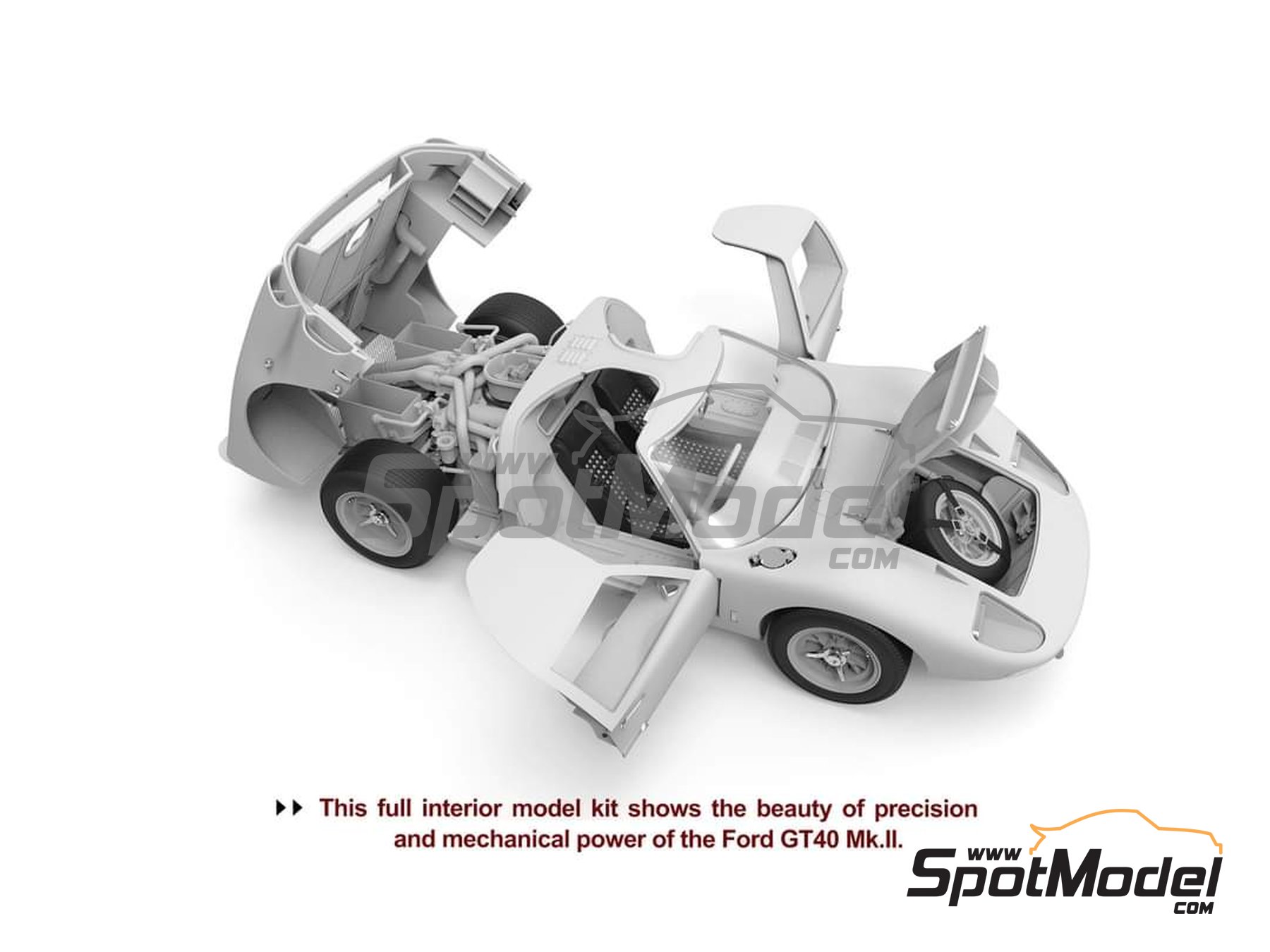 Image 2: Ford GT40 Mk II Shelby American Team - 24 Hours Le Mans 1966 | Car scale model kit in 1/12 scale manufactured by Meng Model (ref. RS-002, also 4897038552948)
