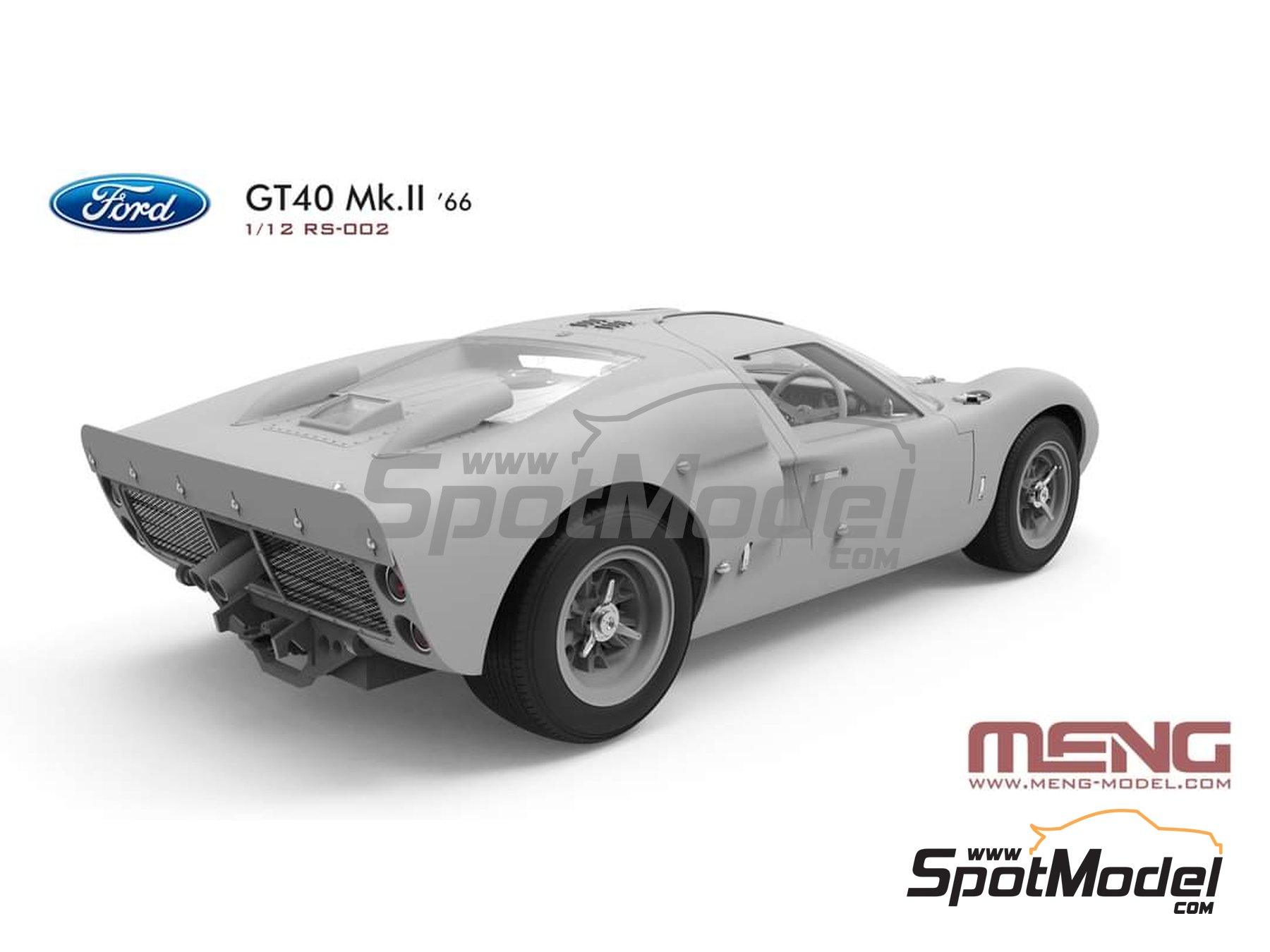 Image 5: Ford GT40 Mk II Shelby American Team - 24 Hours Le Mans 1966 | Car scale model kit in 1/12 scale manufactured by Meng Model (ref. RS-002, also 4897038552948)