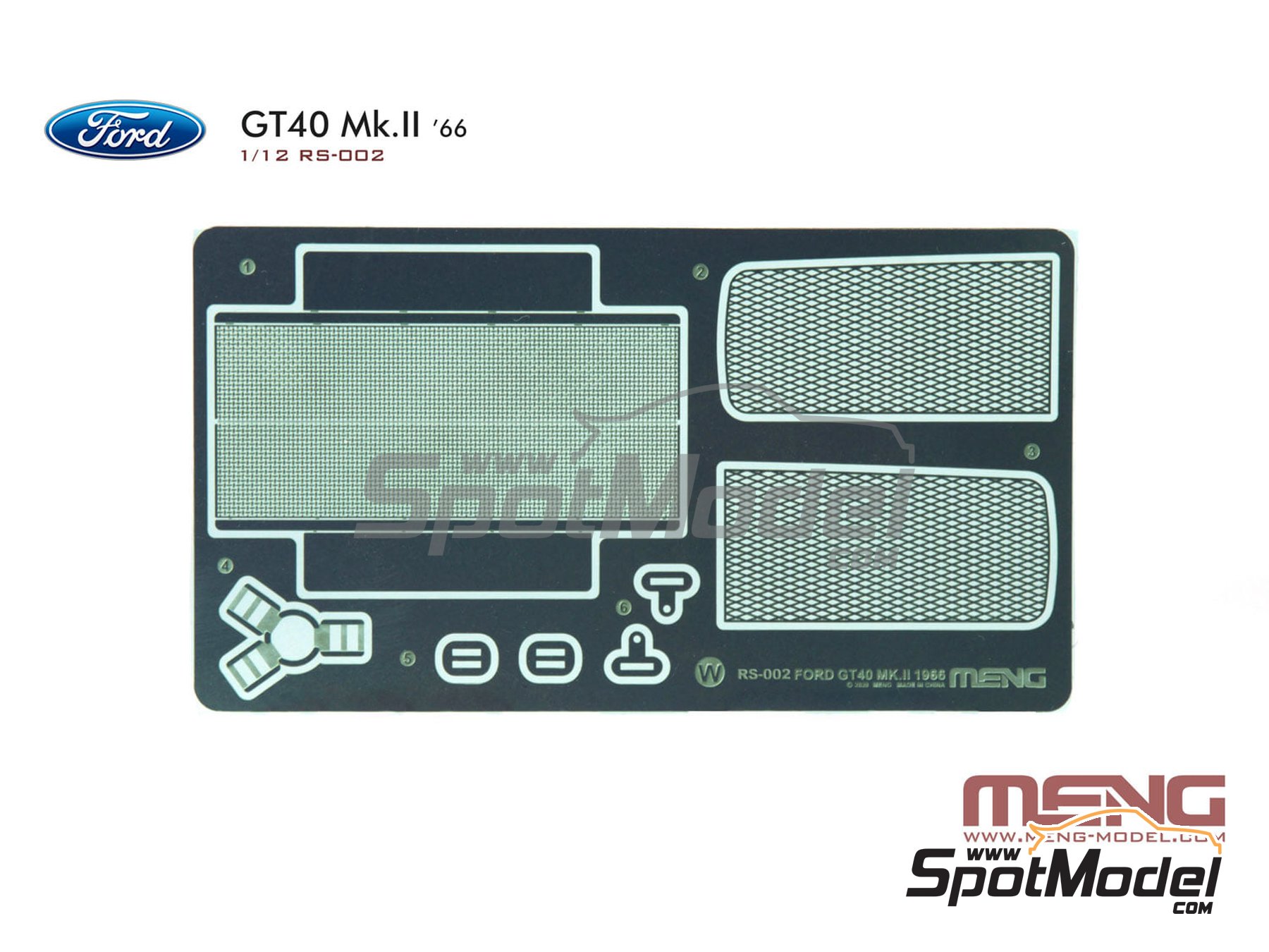Image 9: Ford GT40 Mk II Shelby American Team - 24 Hours Le Mans 1966 | Car scale model kit in 1/12 scale manufactured by Meng Model (ref. RS-002, also 4897038552948)