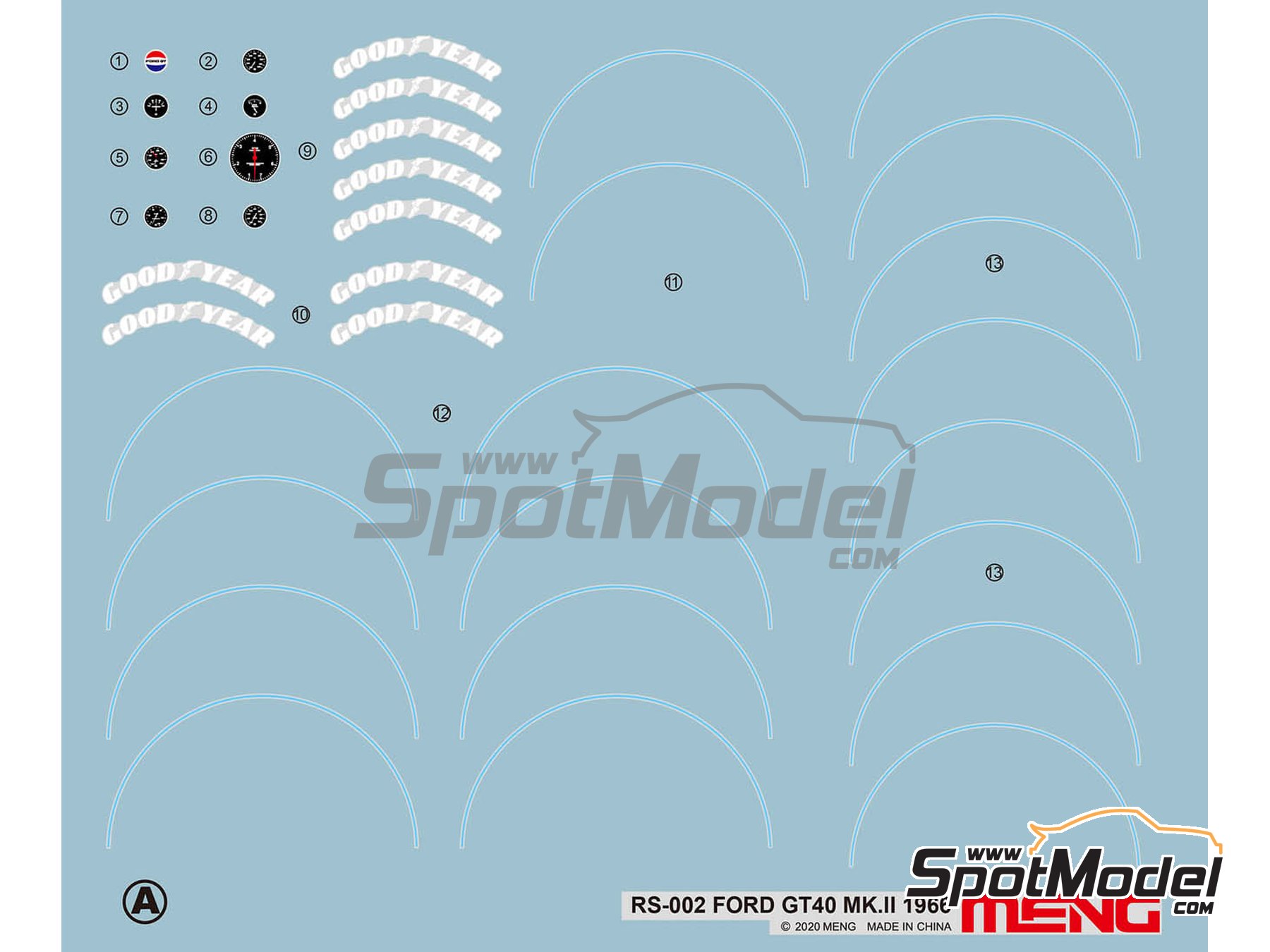 Image 13: Ford GT40 Mk II Shelby American Team - 24 Hours Le Mans 1966 | Car scale model kit in 1/12 scale manufactured by Meng Model (ref. RS-002, also 4897038552948)