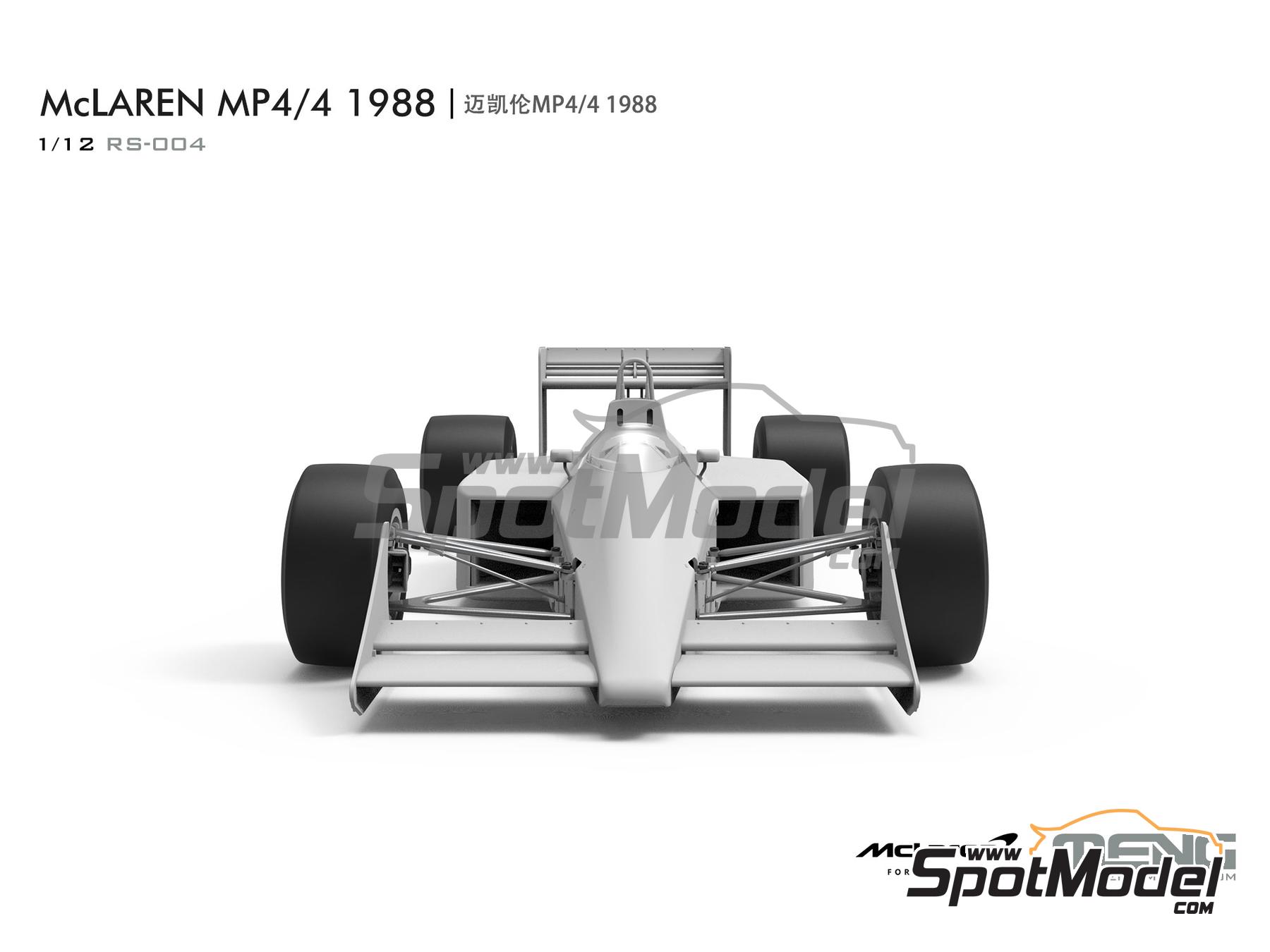 Image 1: McLaren Honda MP4/4 Equipo McLaren Racing Limited patrocinado por Marlboro - Campeonato del Mundo FIA de Formula 1 1988 | Maqueta de coche en escala&nbsp;1/12 fabricado por Meng Model (ref.&nbsp;RS-004, tambien 4897038553747)