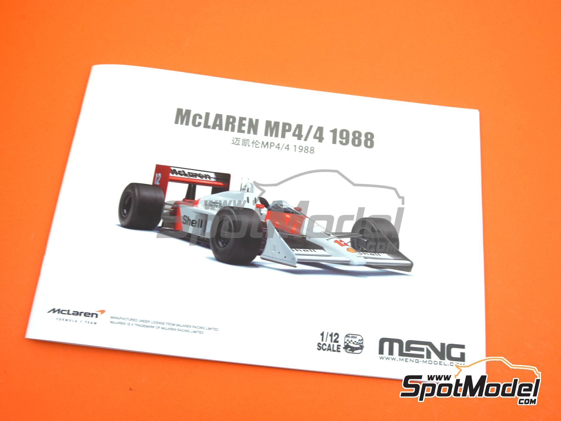 Image 32: McLaren Honda MP4/4 Equipo McLaren Racing Limited patrocinado por Marlboro - Campeonato del Mundo FIA de Formula 1 1988 | Maqueta de coche en escala&nbsp;1/12 fabricado por Meng Model (ref.&nbsp;RS-004, tambien 4897038553747)