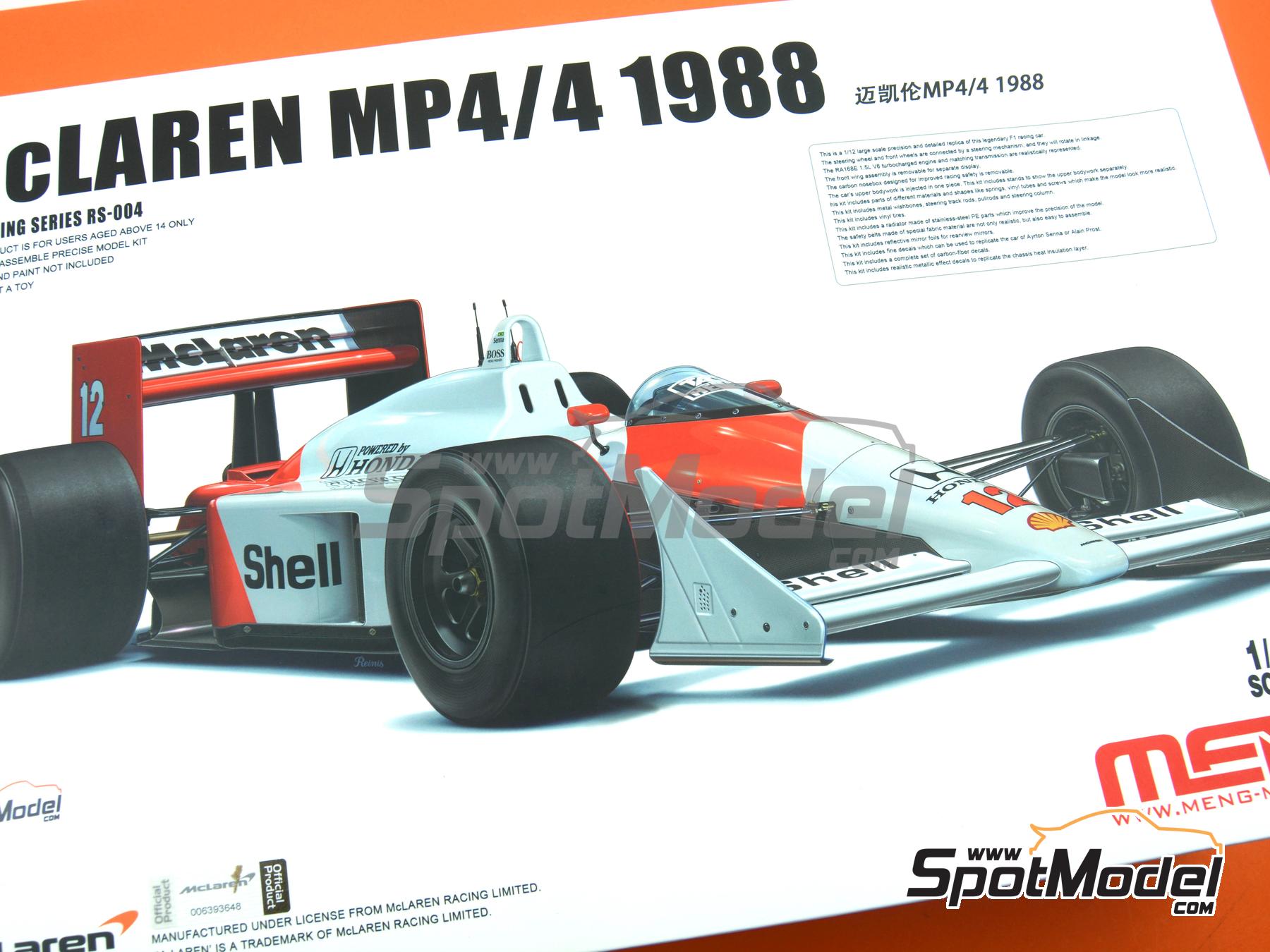 Image 38: McLaren Honda MP4/4 Equipo McLaren Racing Limited patrocinado por Marlboro - Campeonato del Mundo FIA de Formula 1 1988 | Maqueta de coche en escala&nbsp;1/12 fabricado por Meng Model (ref.&nbsp;RS-004, tambien 4897038553747)