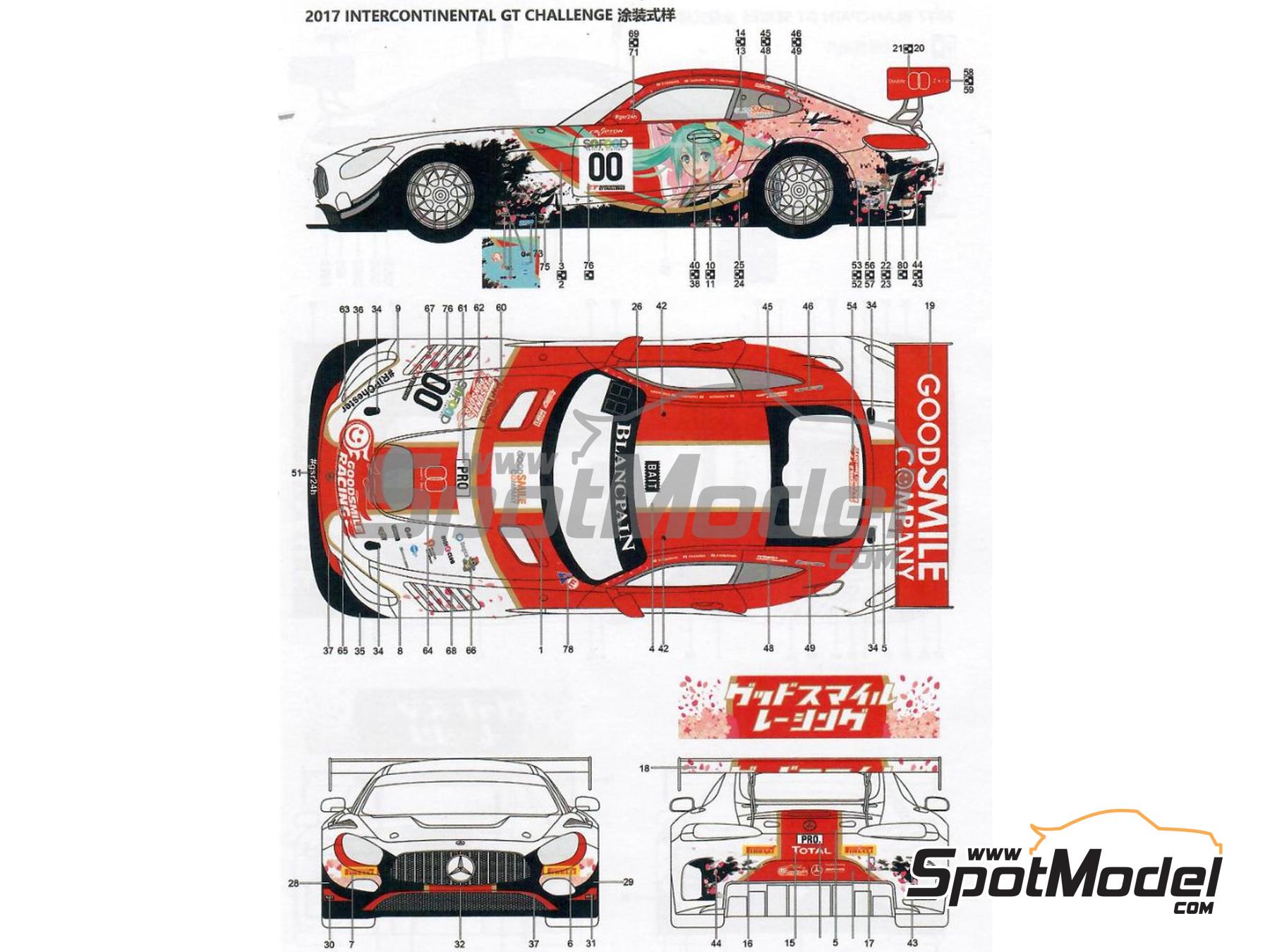 Image 1: Mercedes AMG GT3 Ukyo Team sponsored by Good Smile Racing - 24 Hours SPA Francorchamps 2017 | Marking / livery in 1/24 scale manufactured by Miniature (ref.&nbsp;CS011)