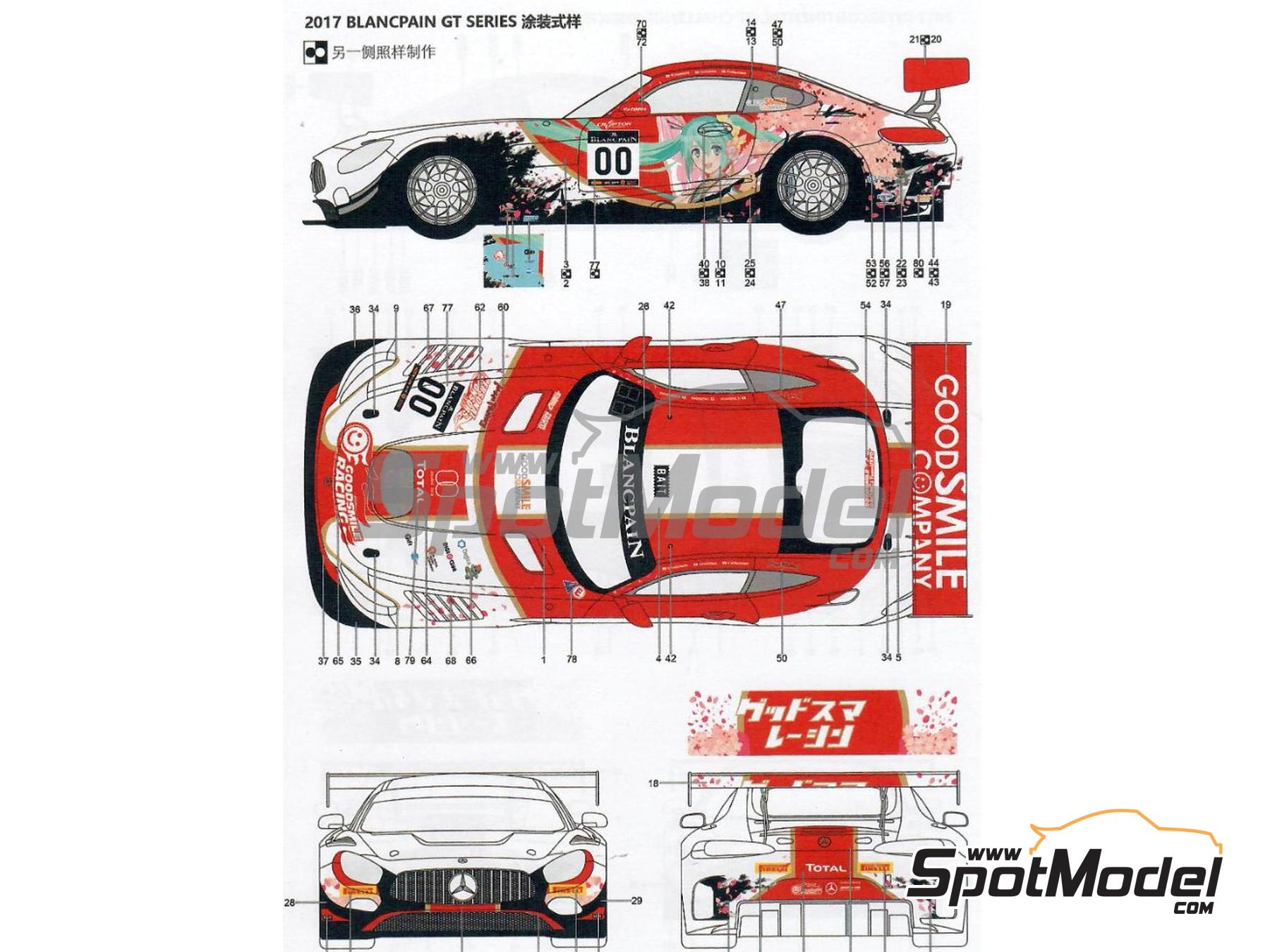 Image 2: Mercedes AMG GT3 Ukyo Team sponsored by Good Smile Racing - 24 Hours SPA Francorchamps 2017 | Marking / livery in 1/24 scale manufactured by Miniature (ref.&nbsp;CS011)