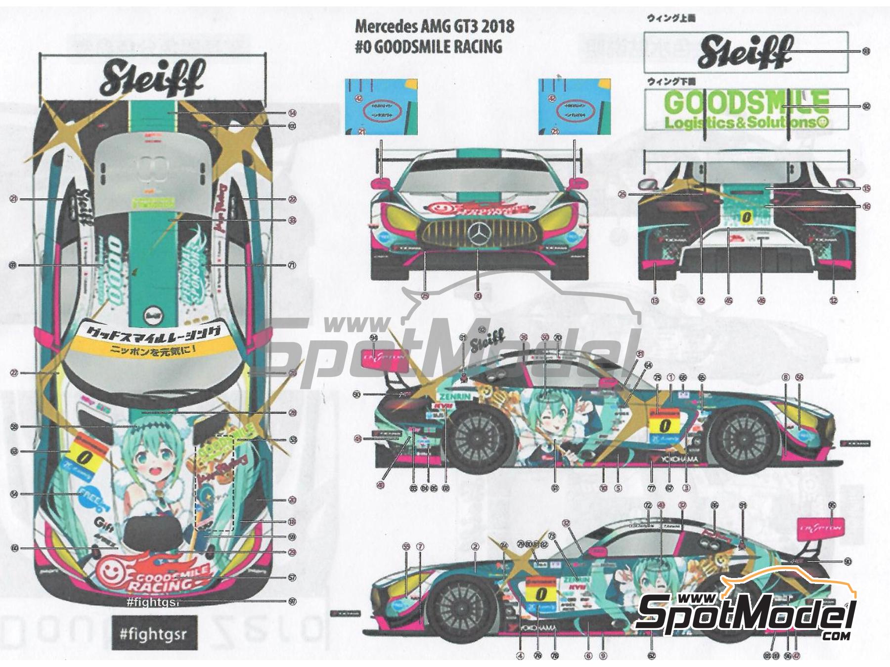 Image 2: Mercedes AMG GT3 Ukyo Team sponsored by Good Smile Racing - Autobacs Super GT Series 2018 | Marking / livery in 1/24 scale manufactured by Miniature (ref.&nbsp;CS012)