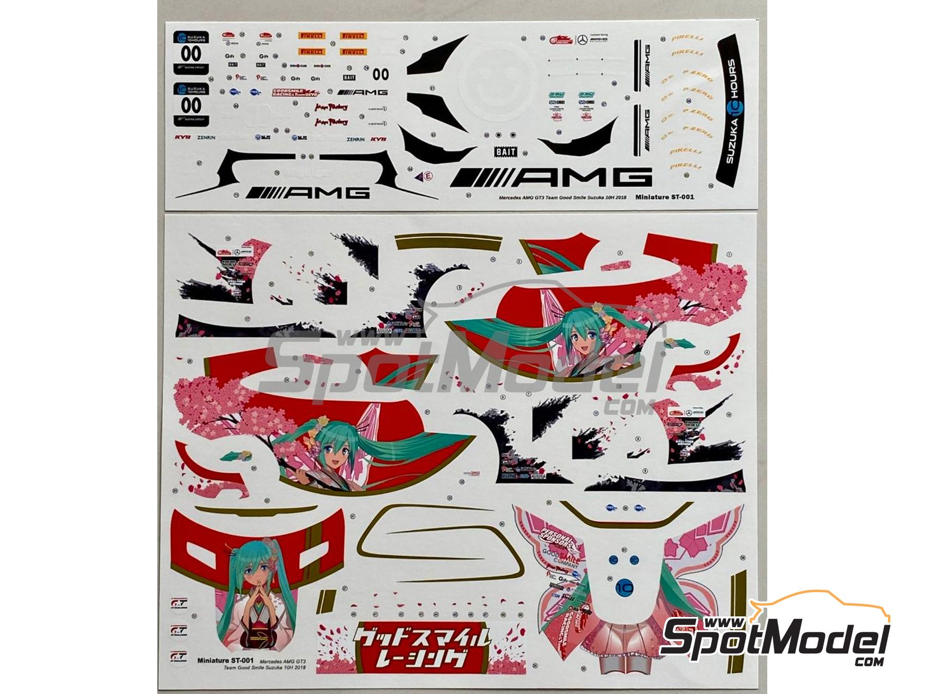 Image 1: Mercedes AMG GT3 patrocinado por Good Smile Racing - Suzuka 10 Hours 2018 | Decoraci&oacute;n en escala&nbsp;1/24 fabricado por Miniature (ref.&nbsp;CS013)
