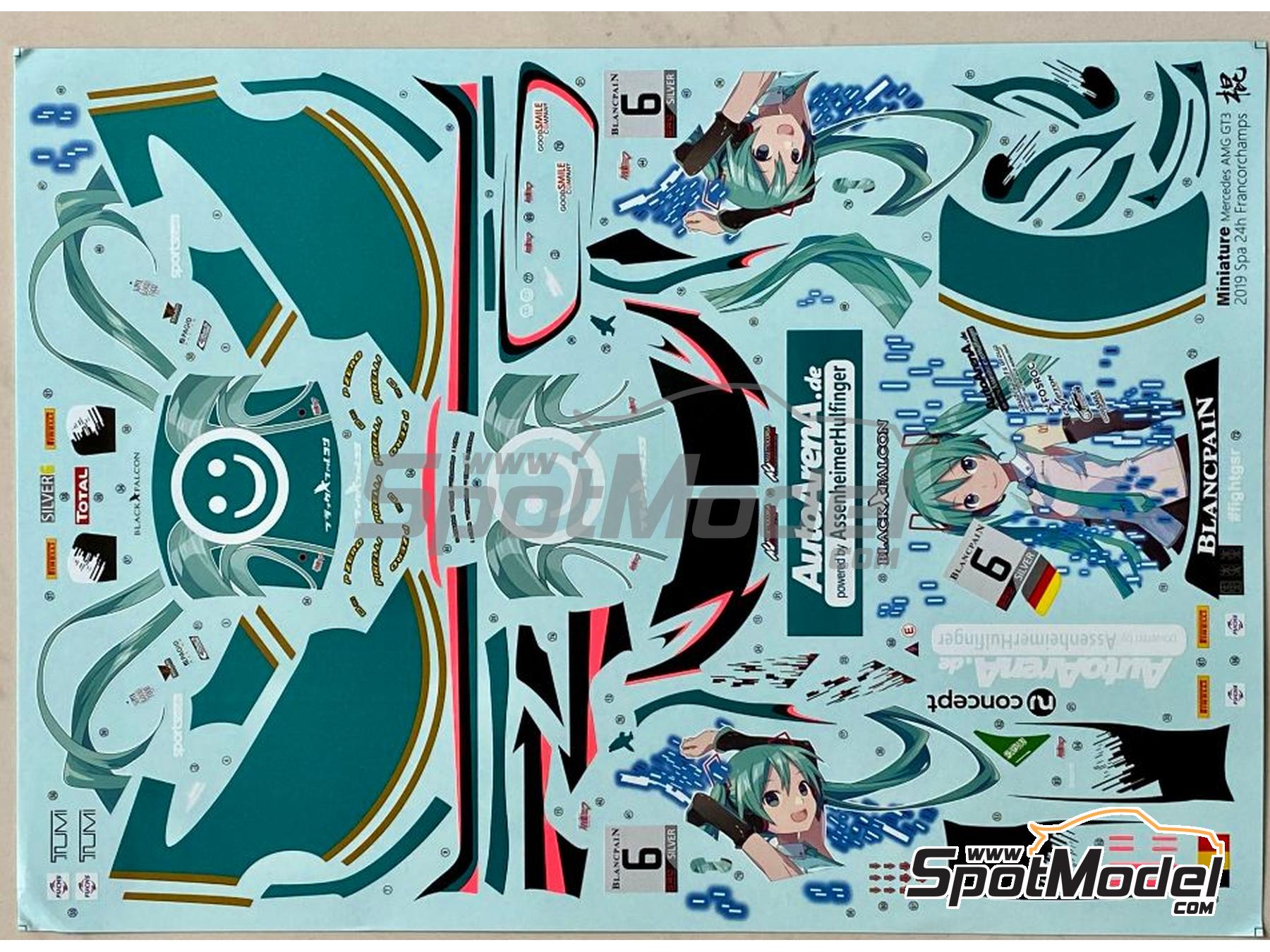 Image 1: Mercedes AMG GT3 Equipo Good Smile Racing Black Falcon patrocinado por AutoArenA.de - Total 24 horas de Spa 2019 | Decoraci&oacute;n en escala&nbsp;1/24 fabricado por Miniature (ref.&nbsp;CS015)