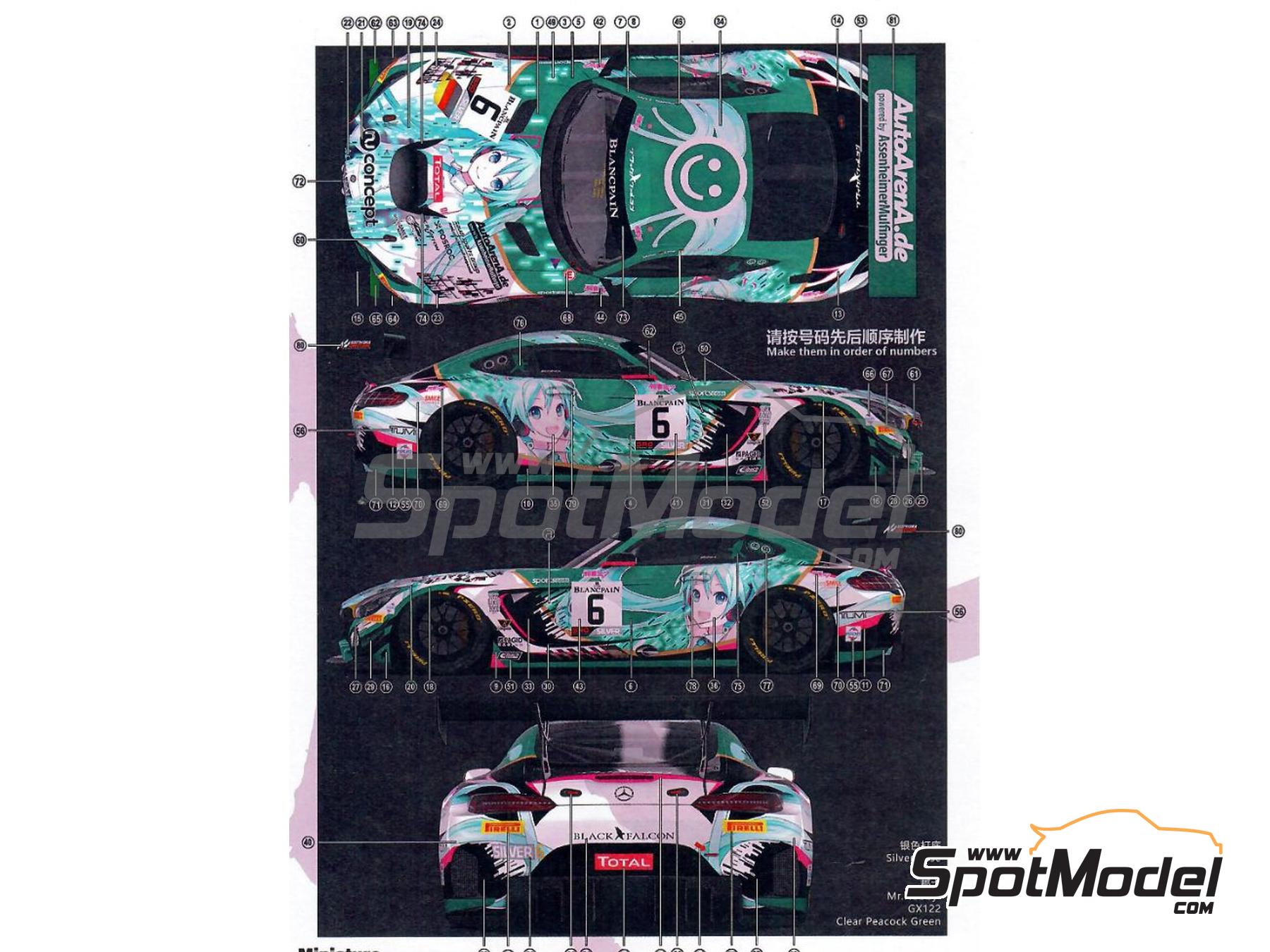 Image 4: Mercedes AMG GT3 Equipo Good Smile Racing Black Falcon patrocinado por AutoArenA.de - Total 24 horas de Spa 2019 | Decoraci&oacute;n en escala&nbsp;1/24 fabricado por Miniature (ref.&nbsp;CS015)