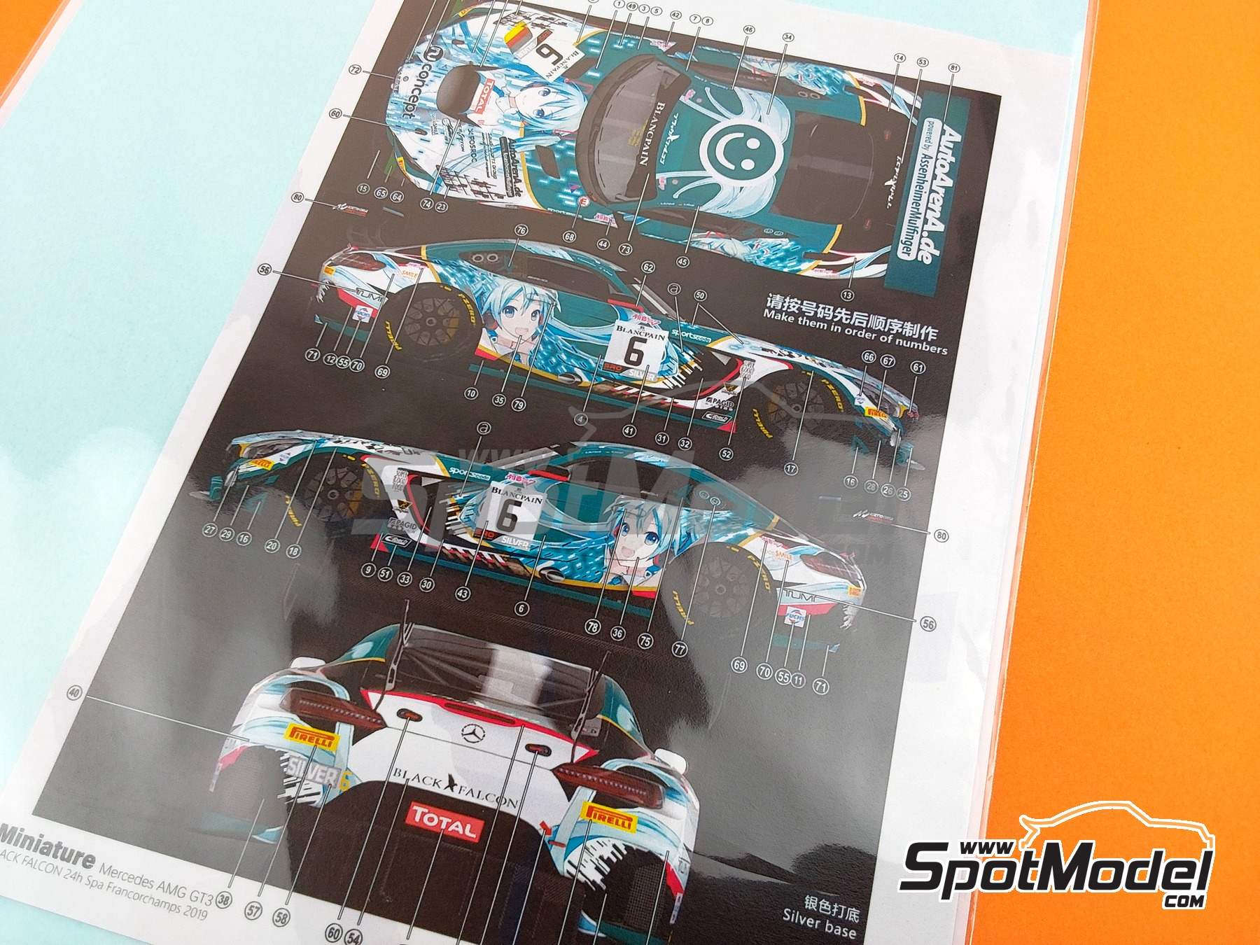 Image 6: Mercedes AMG GT3 Equipo Good Smile Racing Black Falcon patrocinado por AutoArenA.de - Total 24 horas de Spa 2019 | Decoraci&oacute;n en escala&nbsp;1/24 fabricado por Miniature (ref.&nbsp;CS015)