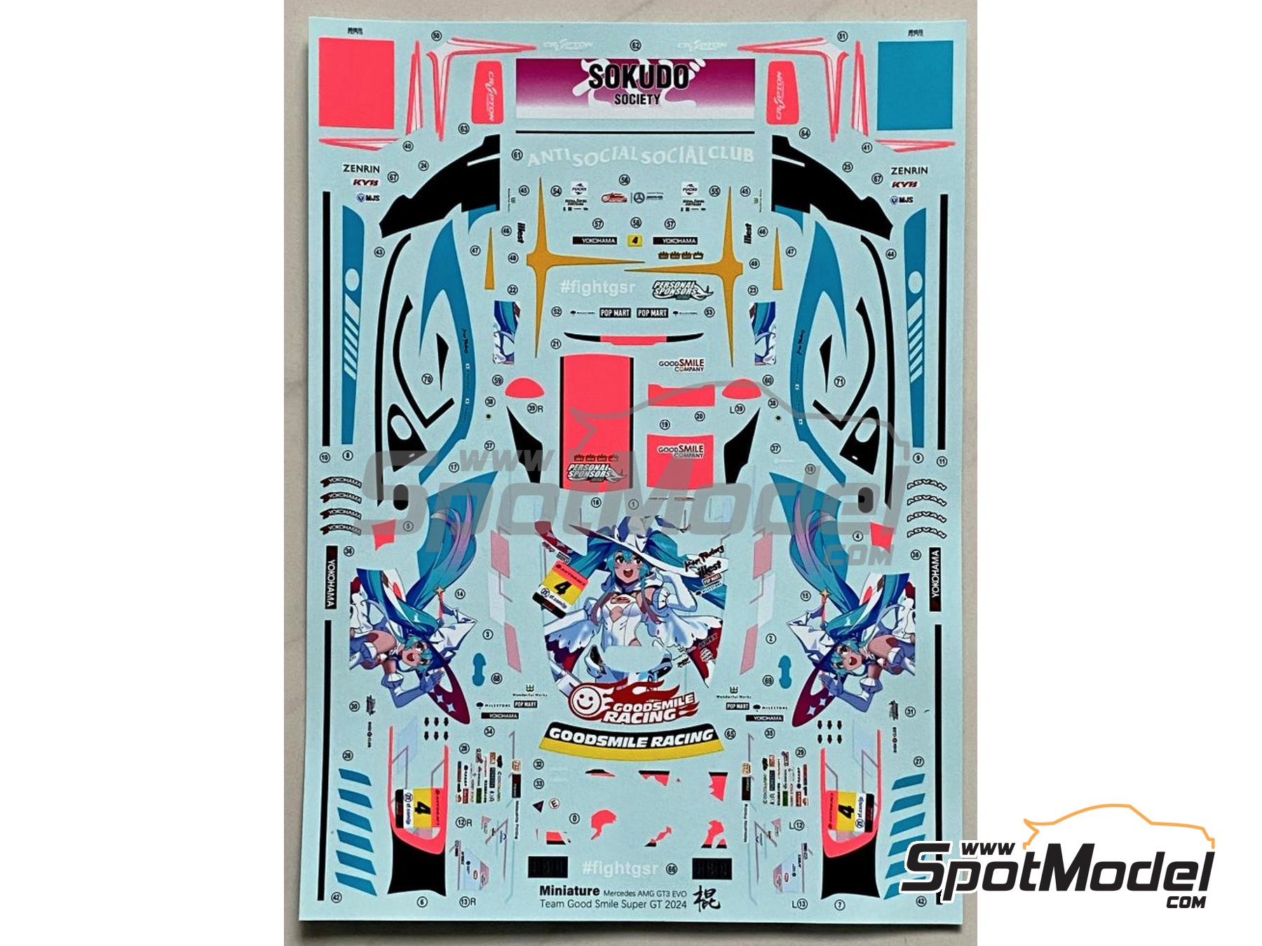 Image 6: Mercedes AMG GT3 Evo Good Smile Racing & UKYO Team sponsored by Sokudo Society - Autobacs Super GT 2024 | Marking / livery in 1/24 scale manufactured by Miniature (ref. CS022)