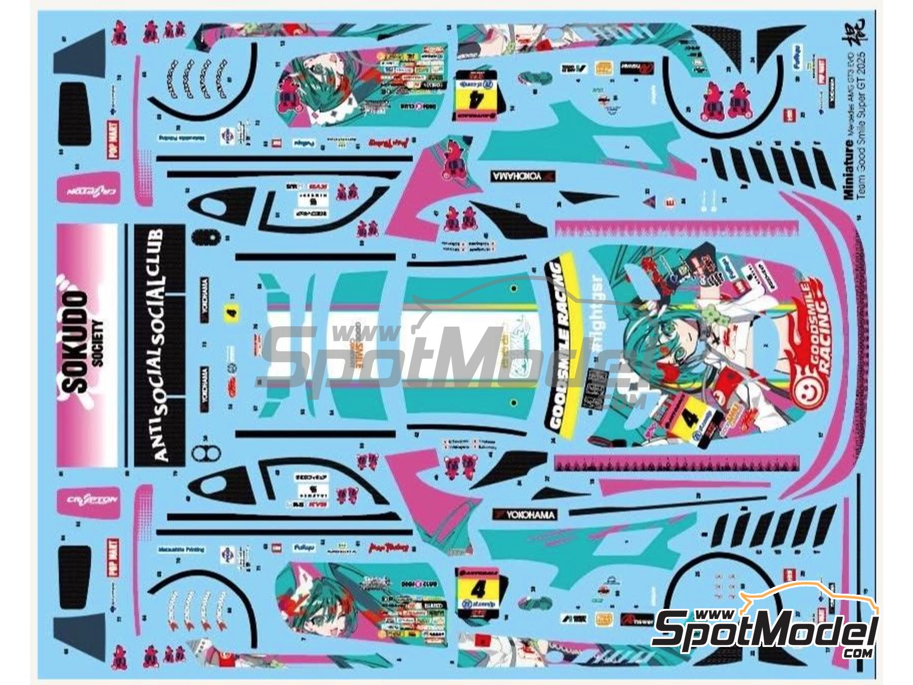 Image 2: Mercedes AMG GT3 Evo Equipo Good Smile Racing & UKYO patrocinado por Sokudo Society - Autobacs Super GT 2025 | Decoraci&oacute;n en escala&nbsp;1/24 fabricado por Miniature (ref.&nbsp;CS031)