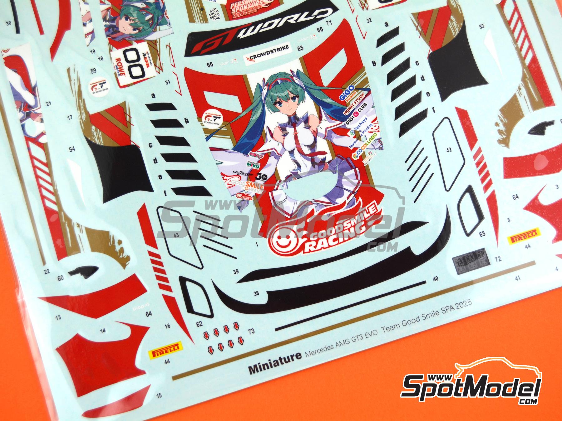 Image 10: Mercedes AMG GT3 Evo Good Smile Racing & UKYO Team - CrowdStrike 24 Hours of Spa 2025 | Marking / livery in 1/24 scale manufactured by Miniature (ref.&nbsp;CS032, also MH24022)