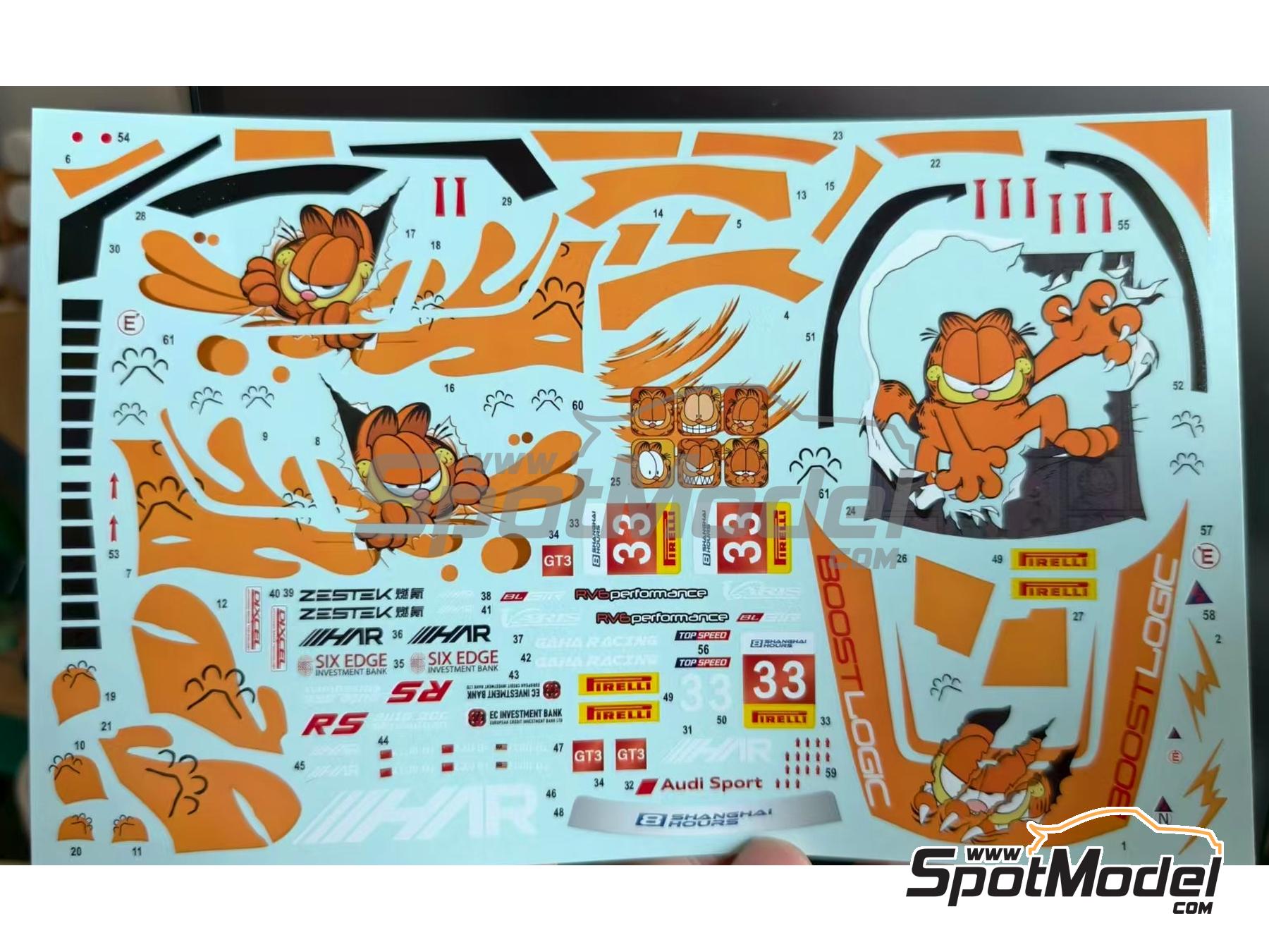 Image 2: Audi R8 LMS GT3 Evo II 33R Harmony Racing Team sponsored by "Garfield", Boost Logic - Shanghai 8 Hours 2024 | Marking / livery in 1/24 scale manufactured by Miniature (ref.&nbsp;CS129, also MS24044)