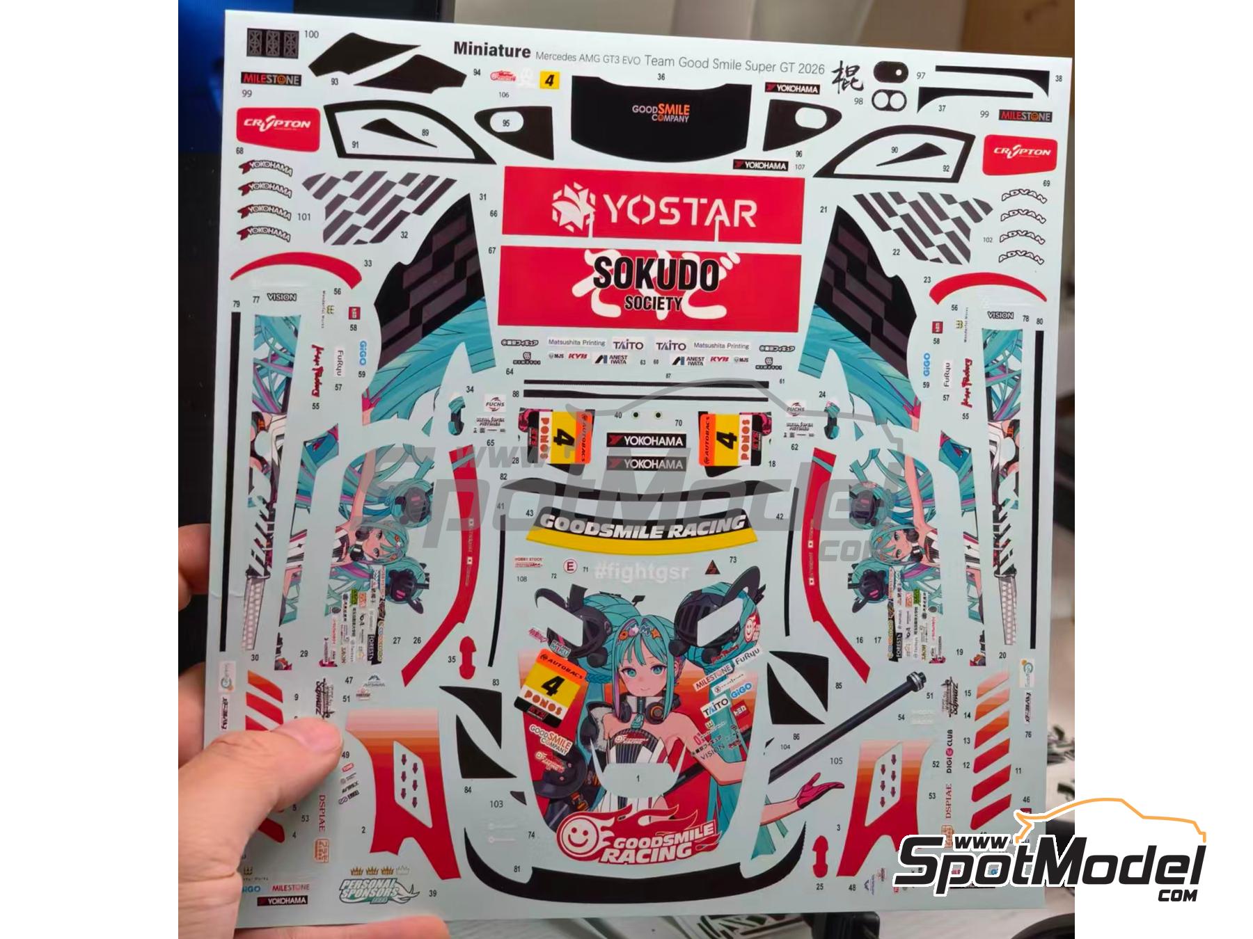 Image 2: Mercedes AMG GT3 Evo Ukyo Team sponsored by Goodsmile Racing - Autobacs Super GT Series 2026 | Marking / livery in 1/24 scale manufactured by Miniature (ref.&nbsp;CS148)