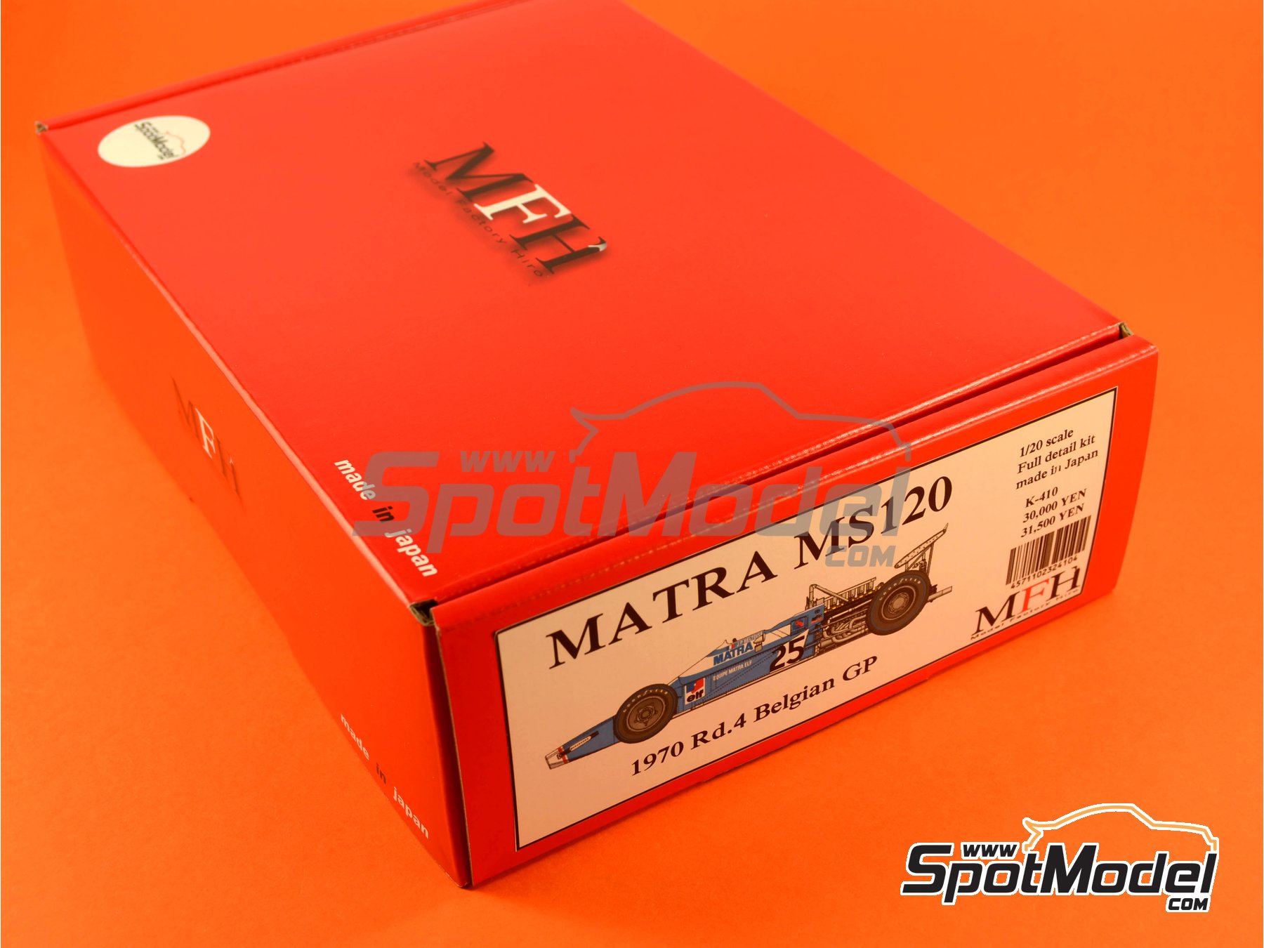 Image 1: Matra MS120 Matra Team sponsored by ELF - Belgian Formula 1 Grand Prix 1970 | Car scale model kit in 1/20 scale manufactured by Model Factory Hiro (ref.&nbsp;MFH-K410, also 4571102324104, K410 and K-410)