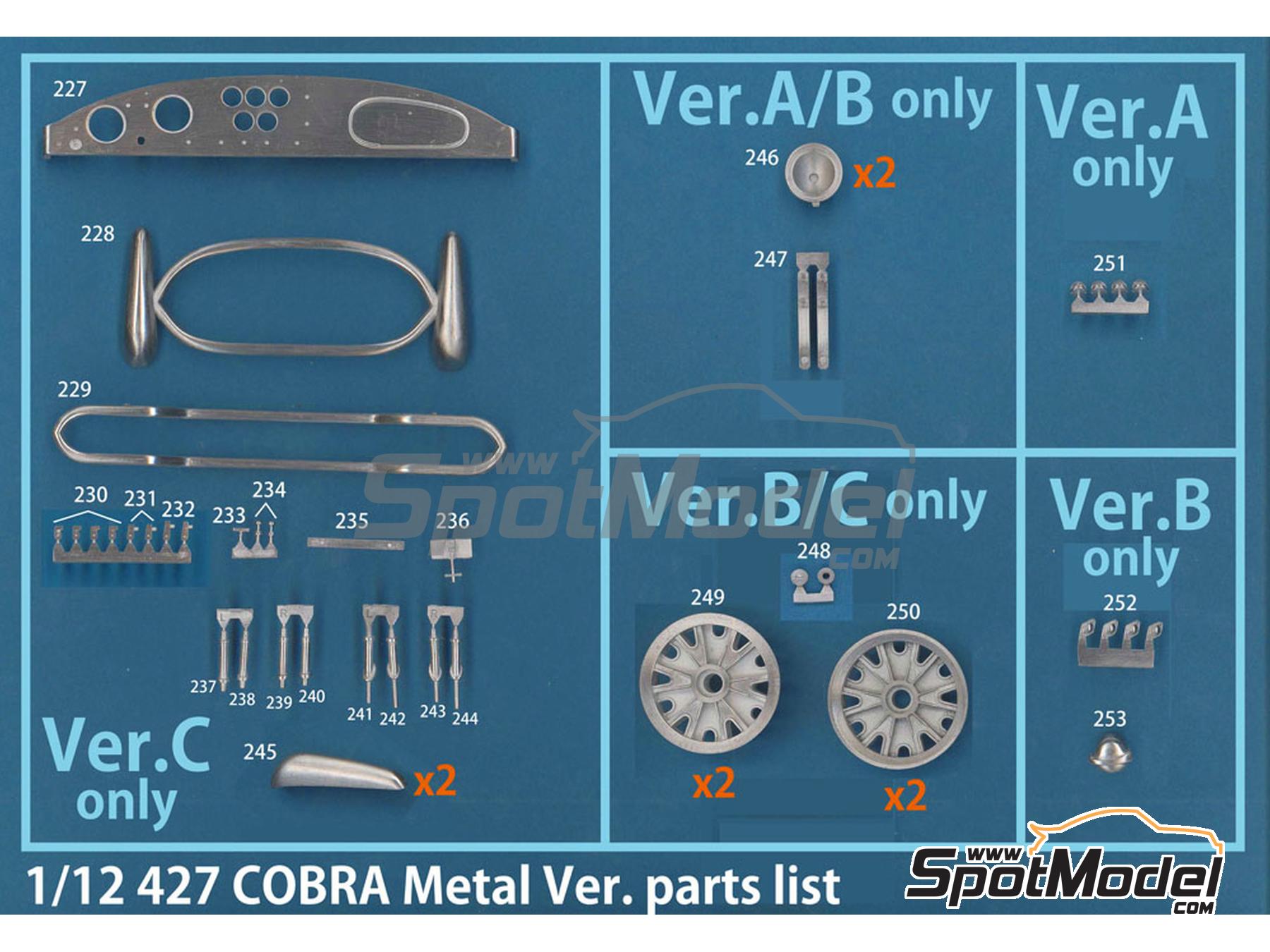 Image 4: Shelby 427 Cobra Scuderia Bear Team - 12 Hours Sebring 1965 and 1966 | Car scale model kit in 1/12 scale manufactured by Model Factory Hiro (ref.&nbsp;MFH-K502, also K502 and K-502)