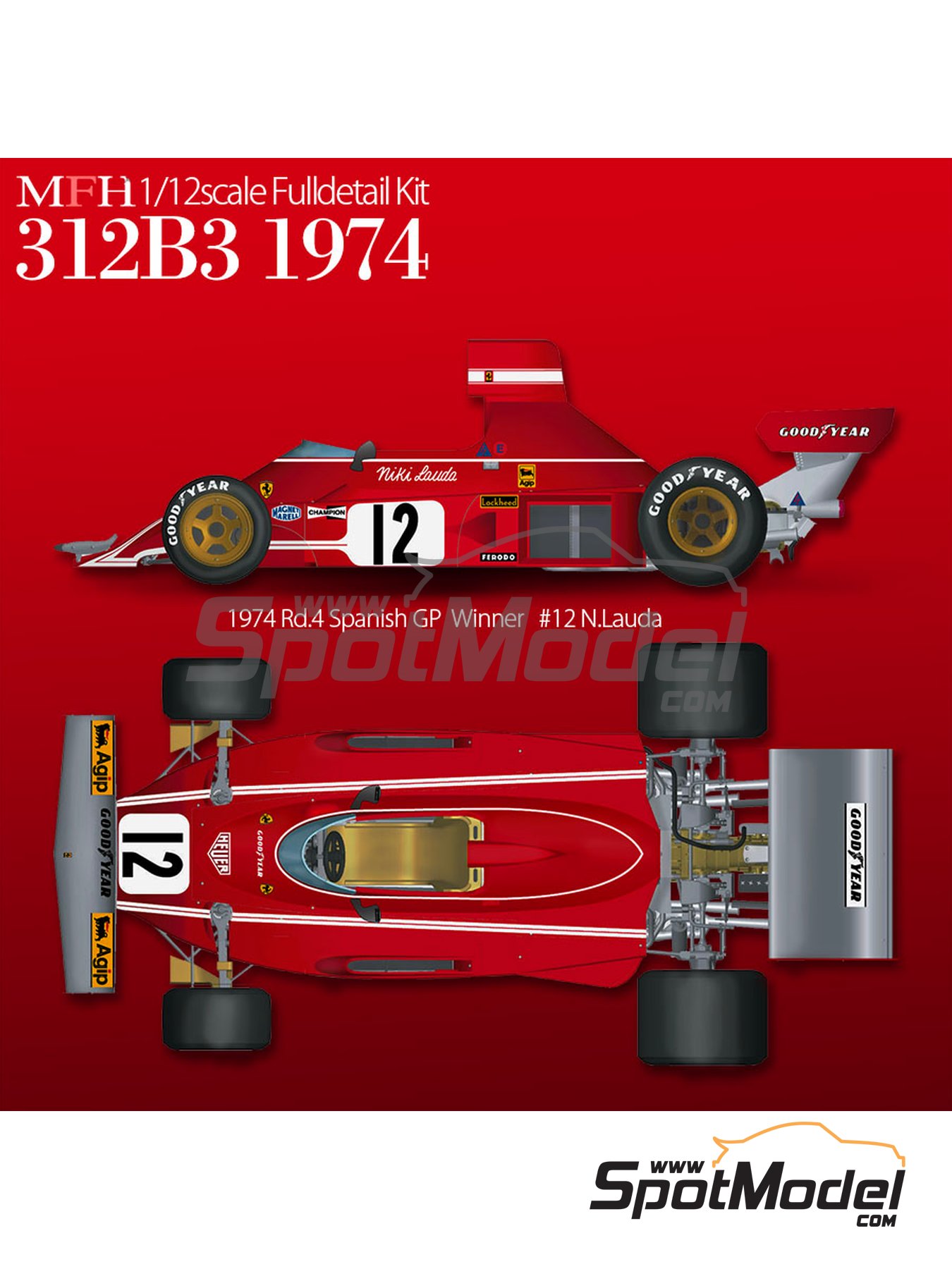 FERRARI 312 B3 #12 NIKI LAUDA WINNER F1 SPAIN GP 1/18 TECNOMODEL TM18-89A 1974 