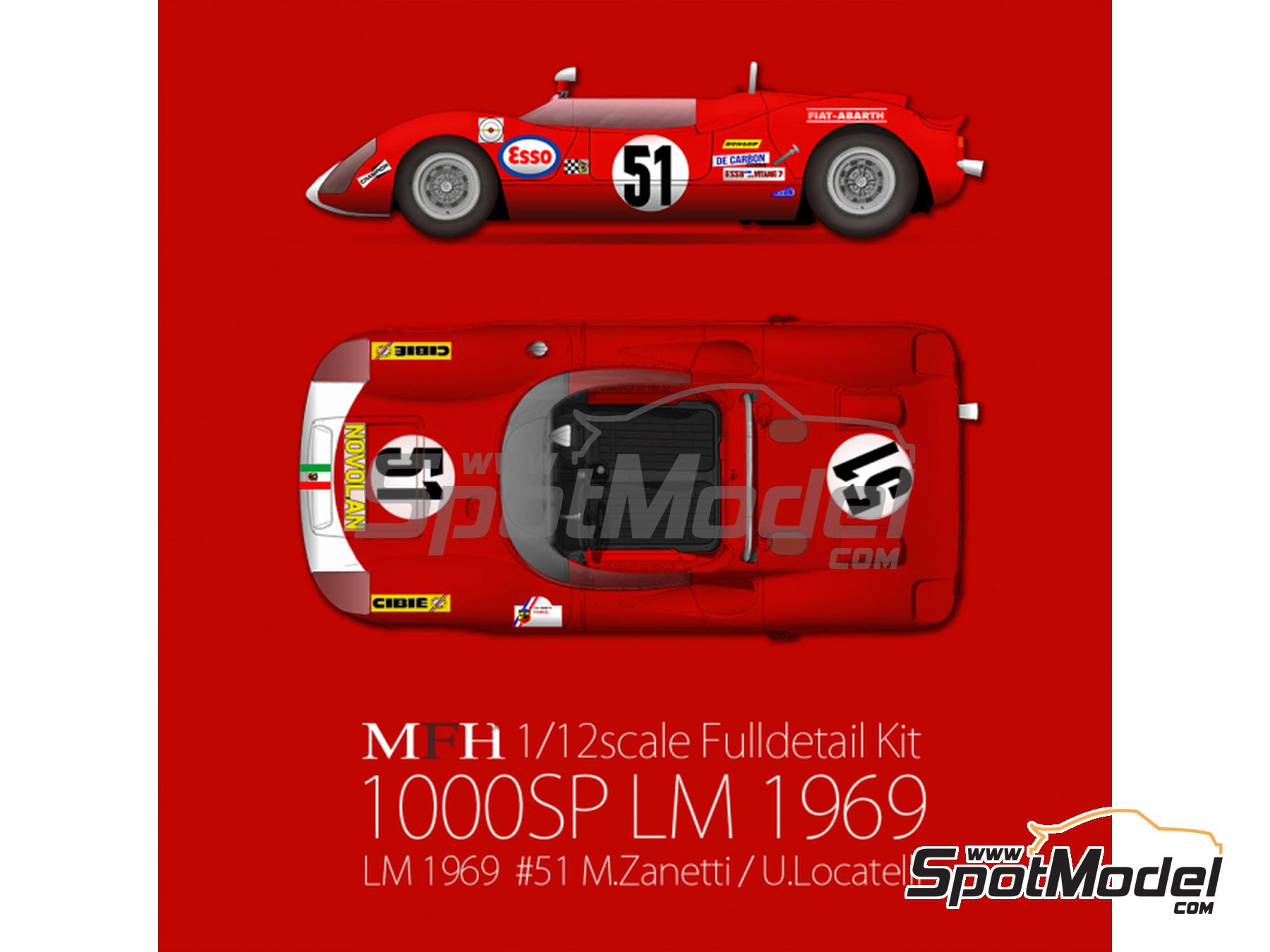 Image 1: Abarth 1000SP Equipo Fiat-Abarth France patrocinado por Novolan - 24 Horas de Le Mans 1969 | Maqueta de coche en escala&nbsp;1/12 fabricado por Model Factory Hiro (ref.&nbsp;MFH-K837, tambien 4580011508376 y K837)