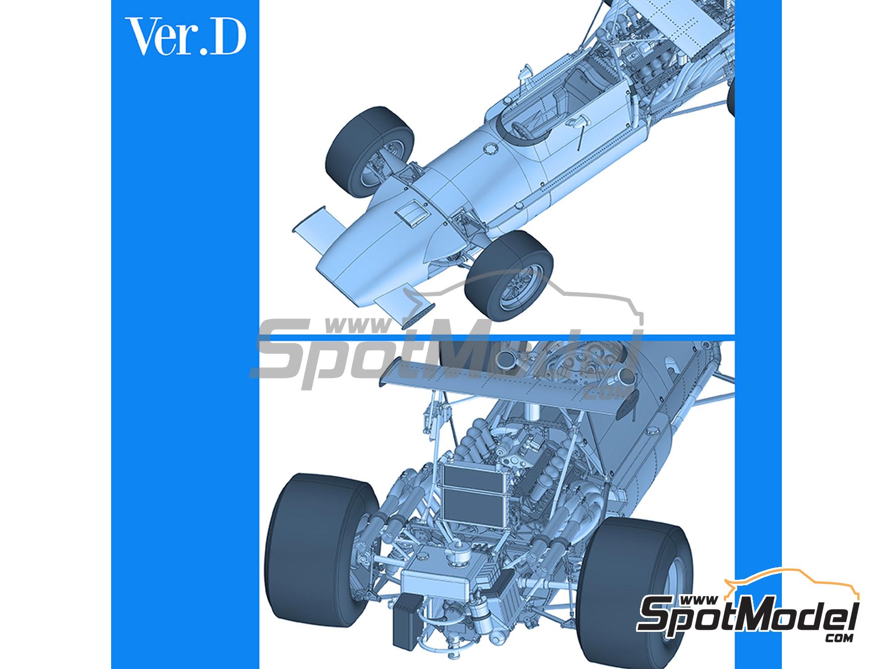 Image 2: Matra MS11 Matra Sports Team sponsored by Elf - Italian Formula 1 Grand Prix 1968 | Car scale model kit in 1/12 scale manufactured by Model Factory Hiro (ref. MFH-K846, also 4580011508468, K846 and K-846)