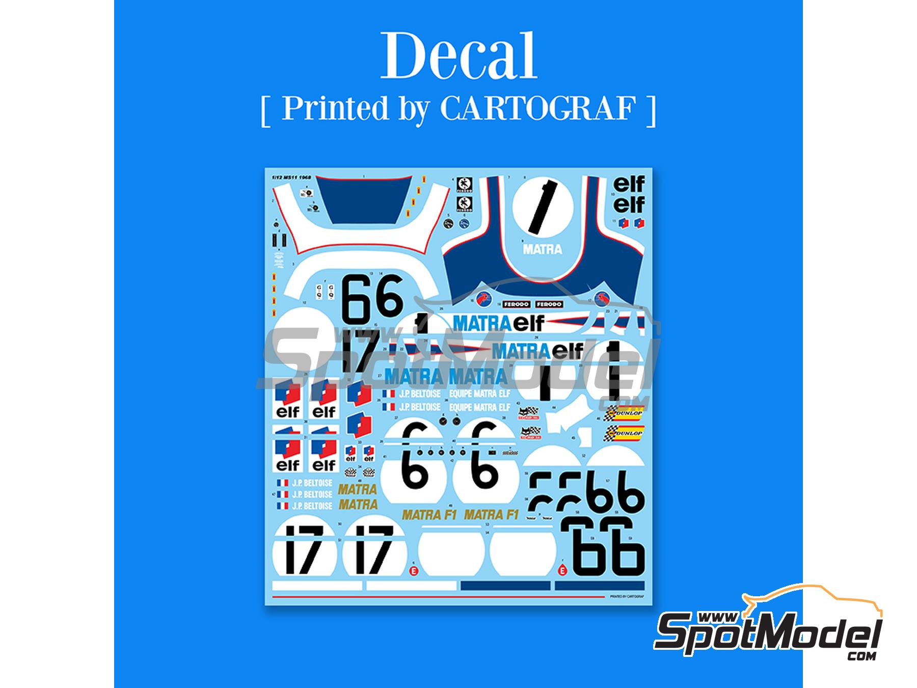 Image 4: Matra MS11 Matra Sports Team sponsored by Elf - Italian Formula 1 Grand Prix 1968 | Car scale model kit in 1/12 scale manufactured by Model Factory Hiro (ref. MFH-K846, also 4580011508468, K846 and K-846)