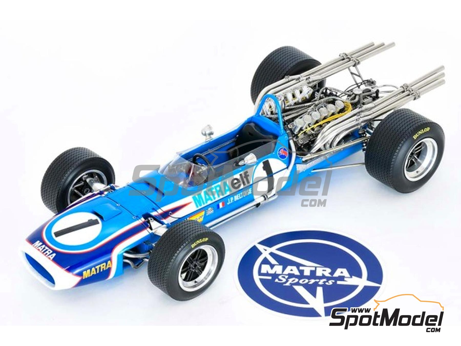Image 27: Matra MS11 Matra Sports Team sponsored by Elf - Italian Formula 1 Grand Prix 1968 | Car scale model kit in 1/12 scale manufactured by Model Factory Hiro (ref. MFH-K846, also 4580011508468, K846 and K-846)