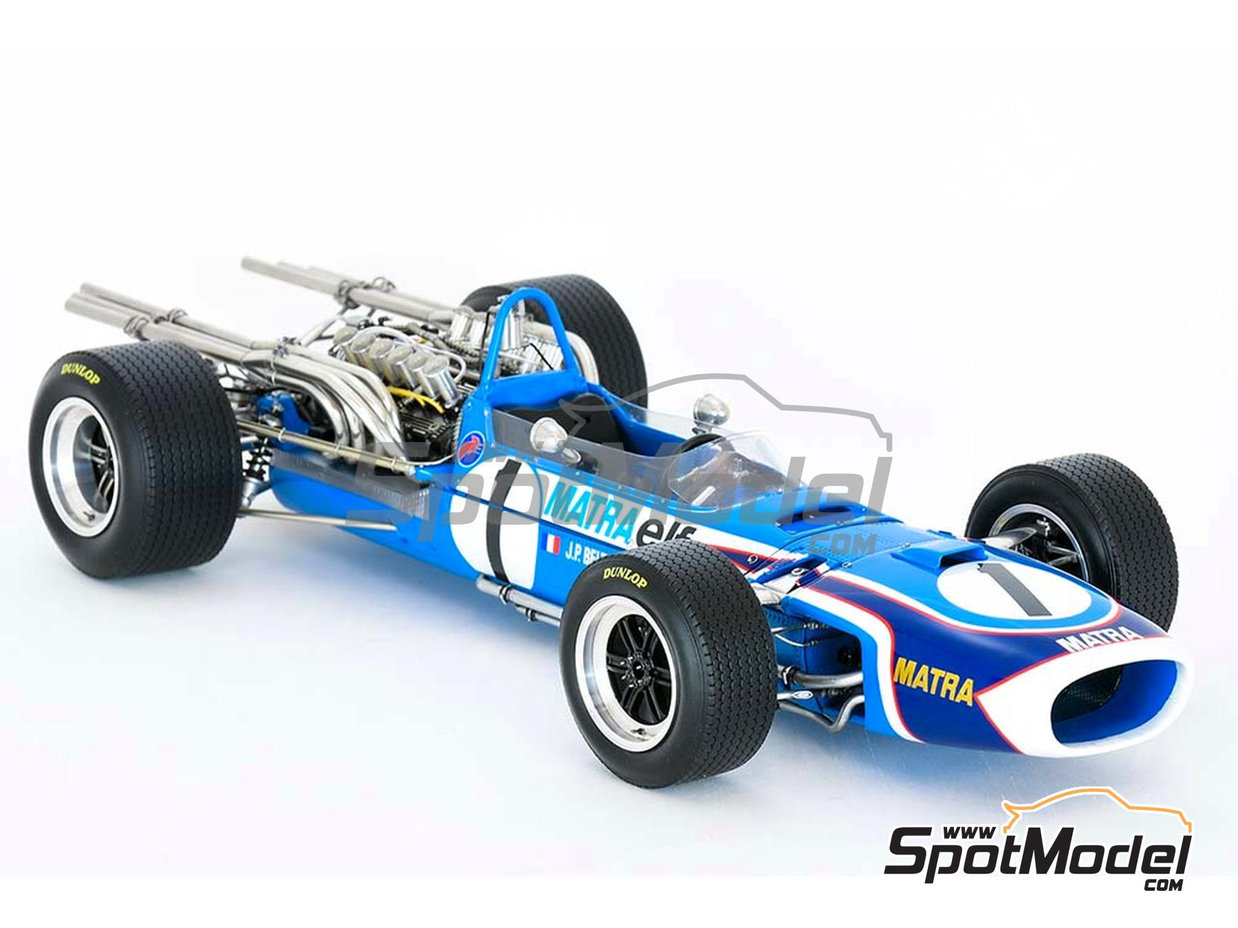 Image 28: Matra MS11 Matra Sports Team sponsored by Elf - Italian Formula 1 Grand Prix 1968 | Car scale model kit in 1/12 scale manufactured by Model Factory Hiro (ref. MFH-K846, also 4580011508468, K846 and K-846)