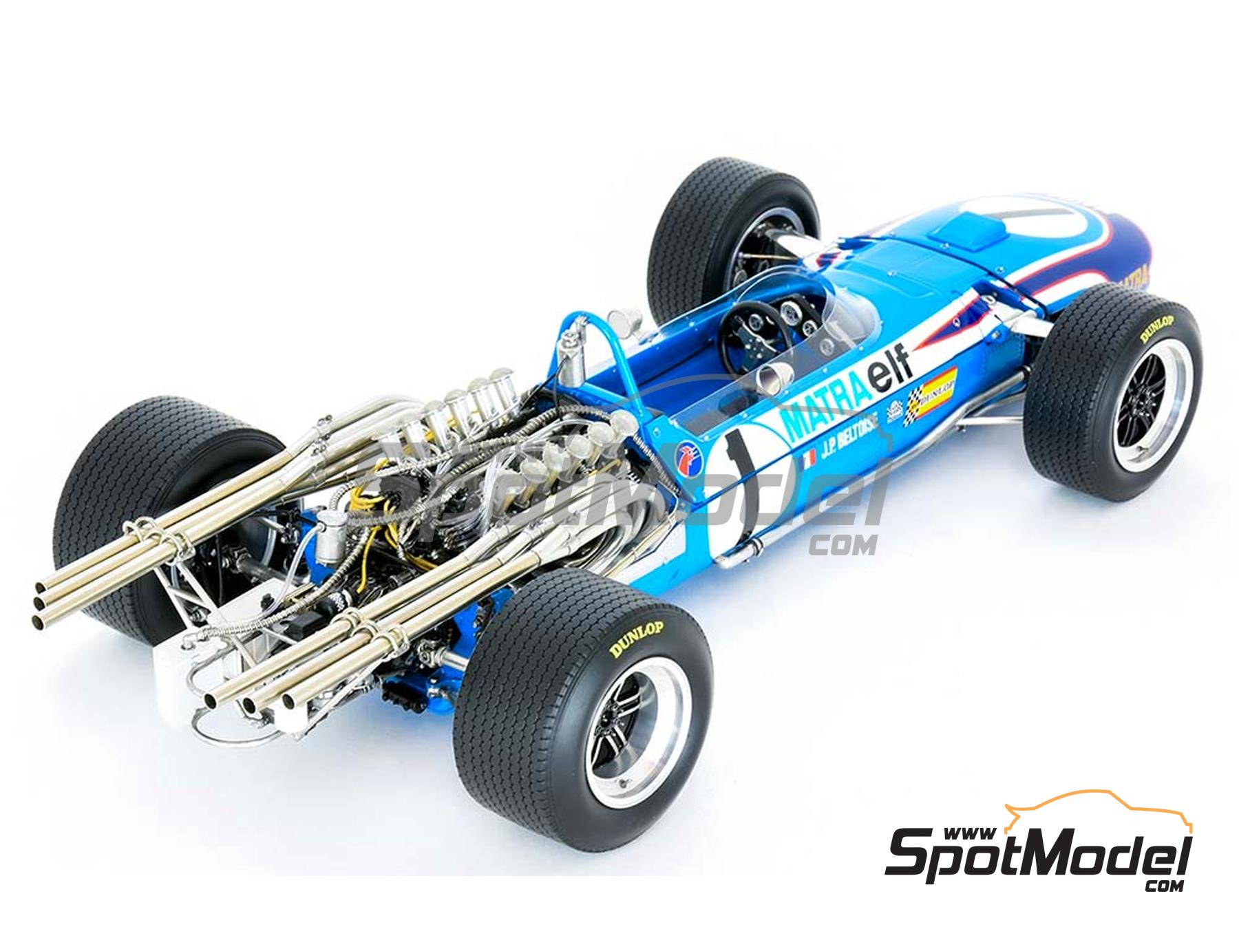 Image 30: Matra MS11 Matra Sports Team sponsored by Elf - Italian Formula 1 Grand Prix 1968 | Car scale model kit in 1/12 scale manufactured by Model Factory Hiro (ref. MFH-K846, also 4580011508468, K846 and K-846)