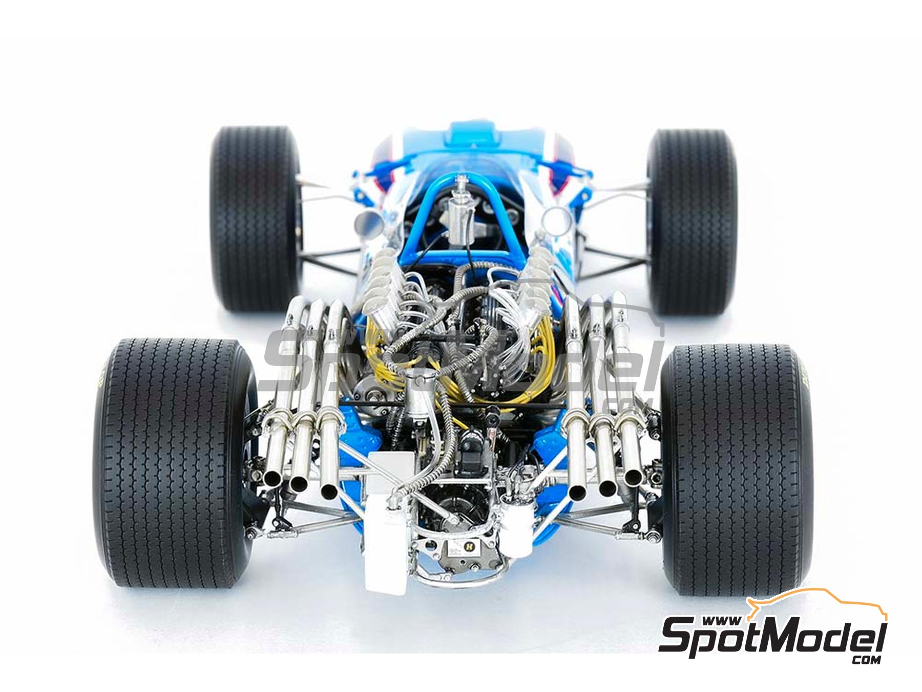 Image 31: Matra MS11 Matra Sports Team sponsored by Elf - Italian Formula 1 Grand Prix 1968 | Car scale model kit in 1/12 scale manufactured by Model Factory Hiro (ref. MFH-K846, also 4580011508468, K846 and K-846)