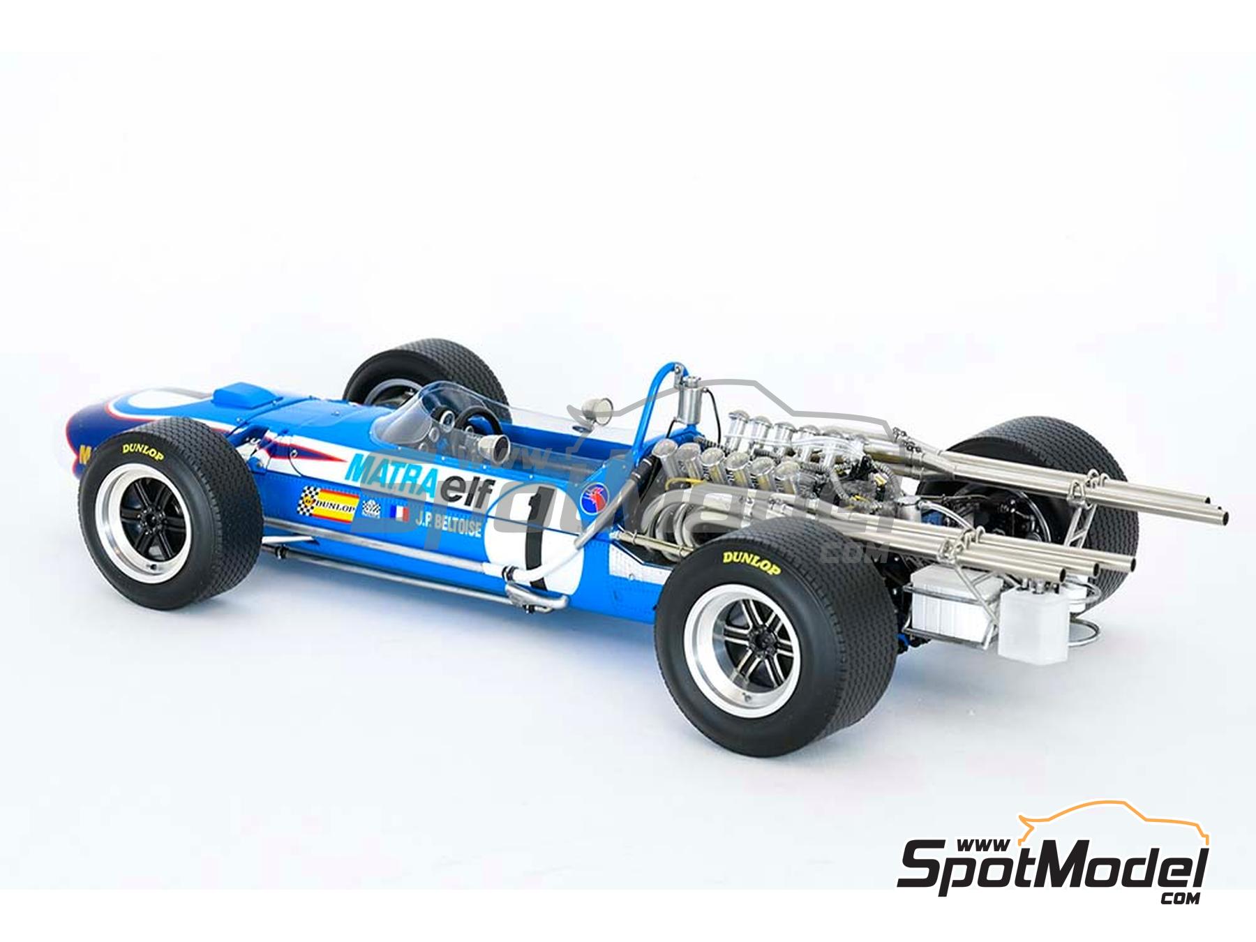Image 32: Matra MS11 Matra Sports Team sponsored by Elf - Italian Formula 1 Grand Prix 1968 | Car scale model kit in 1/12 scale manufactured by Model Factory Hiro (ref. MFH-K846, also 4580011508468, K846 and K-846)